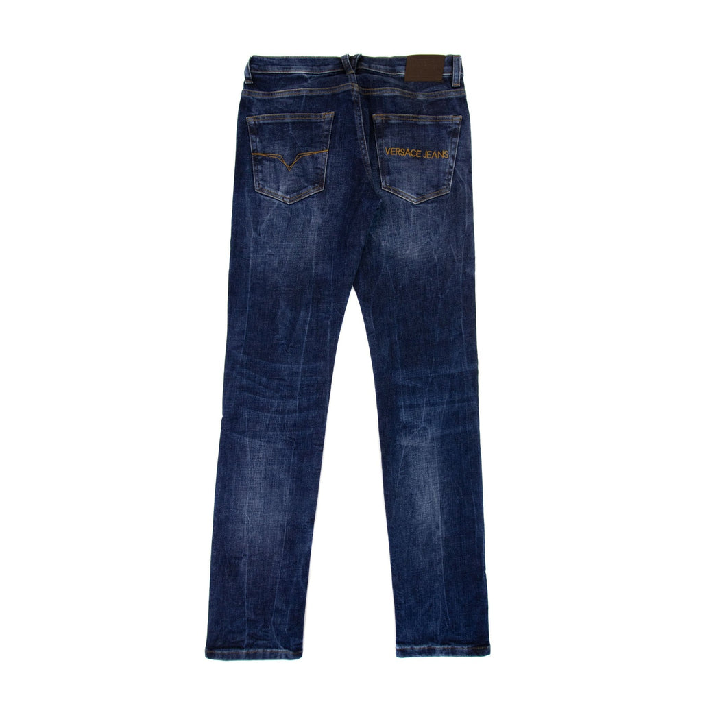 Versace Jeans Slim Fit Embroidered Pocket Logo Jeans Denim Blue