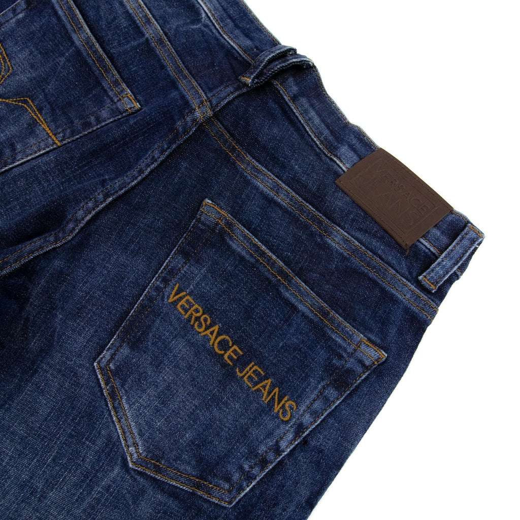 Versace Jeans Slim Fit Embroidered Pocket Logo Jeans Denim Blue