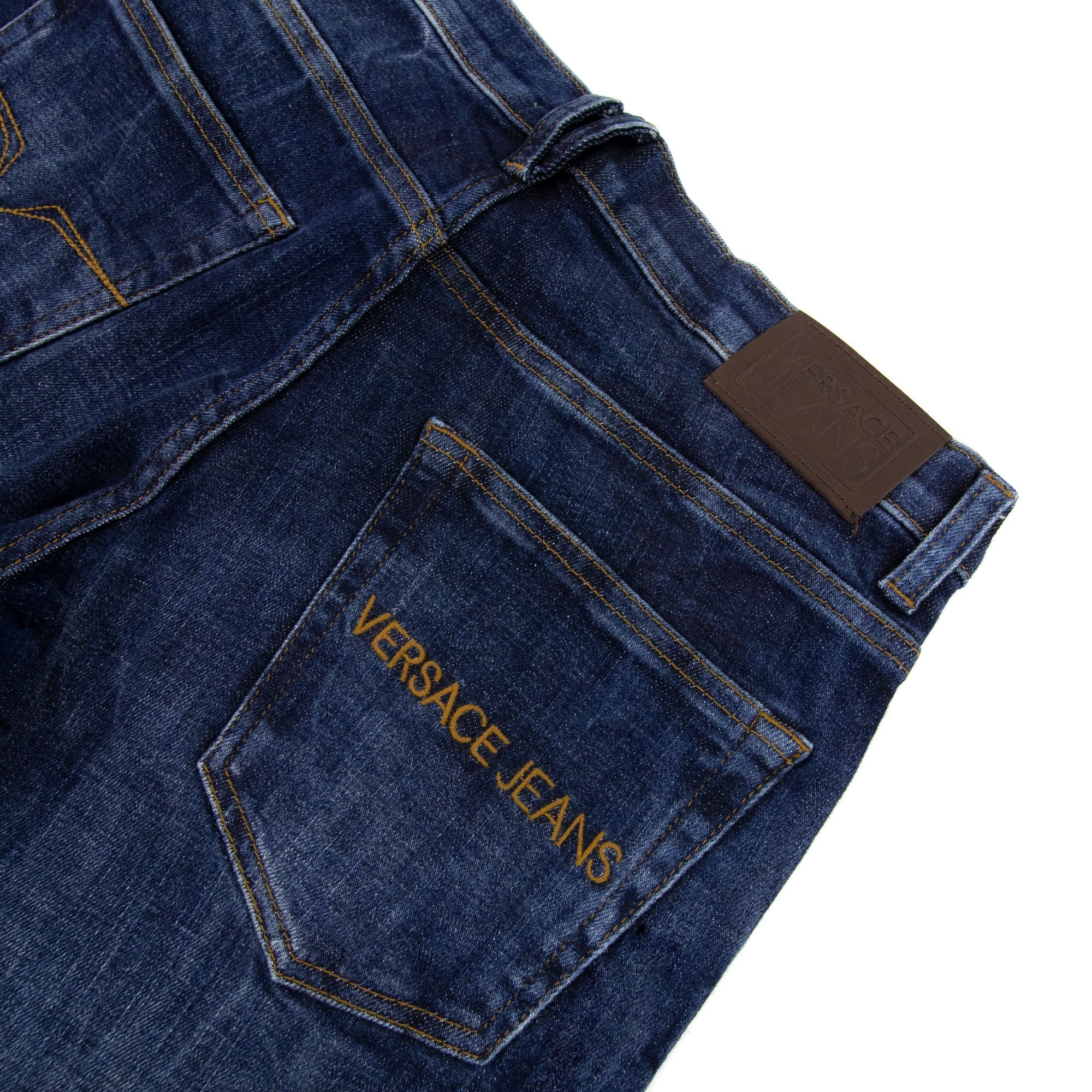 Versace Jeans Slim Fit Embroidered Pocket Logo Jeans Denim Blue