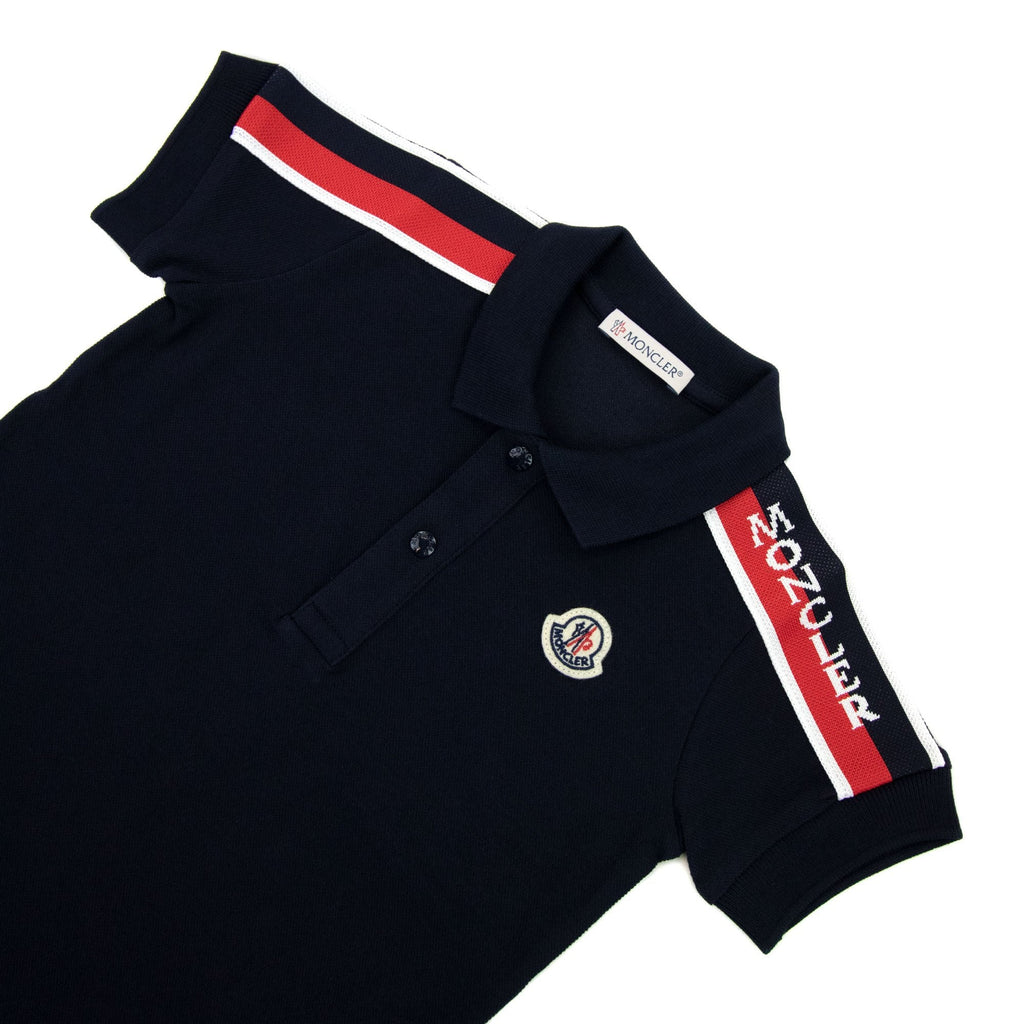 Moncler Junior Tricolour Logo Polo Night Blue 778