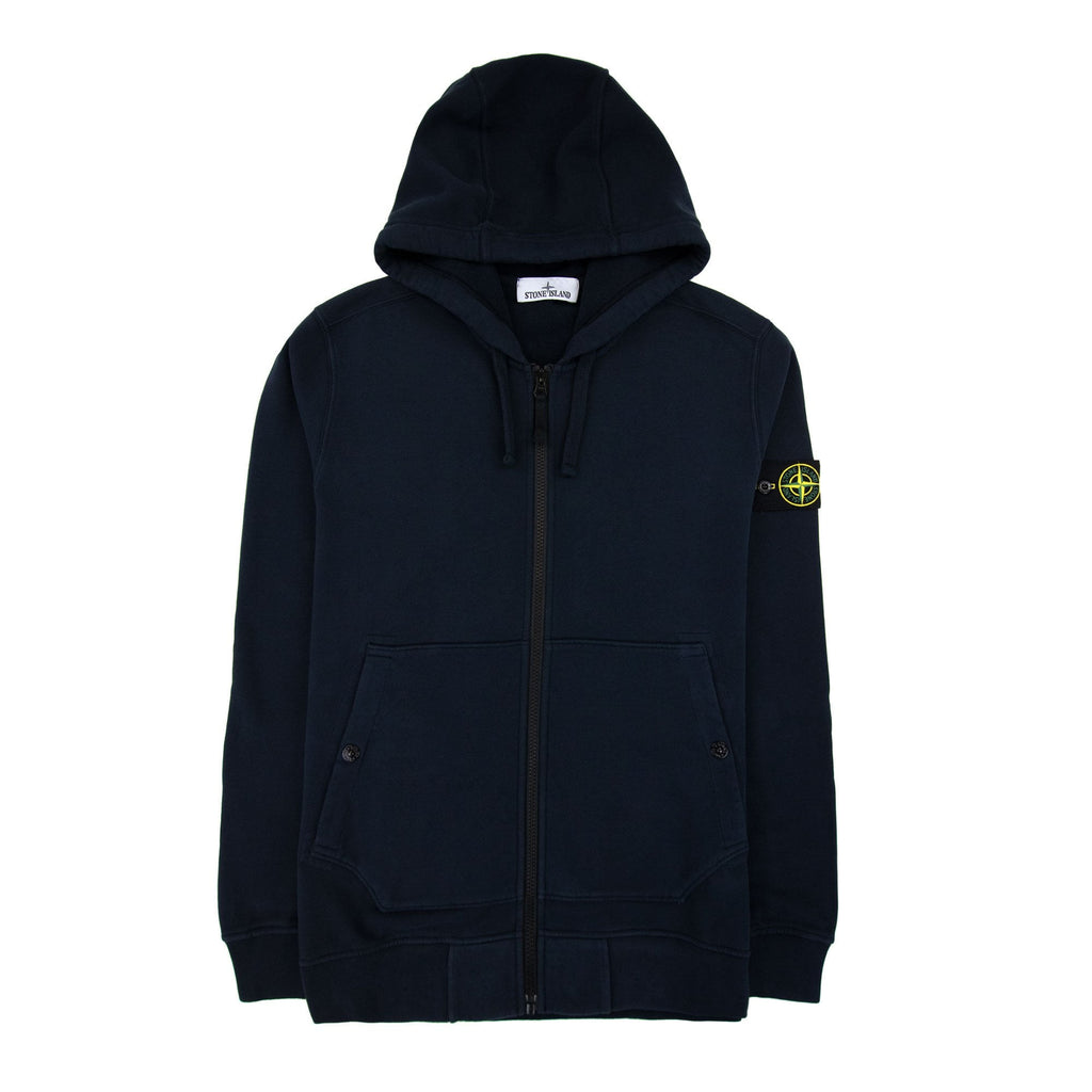 Stone Island 61620 Open Zip Up Hooded Sweatshirt Navy V0020
