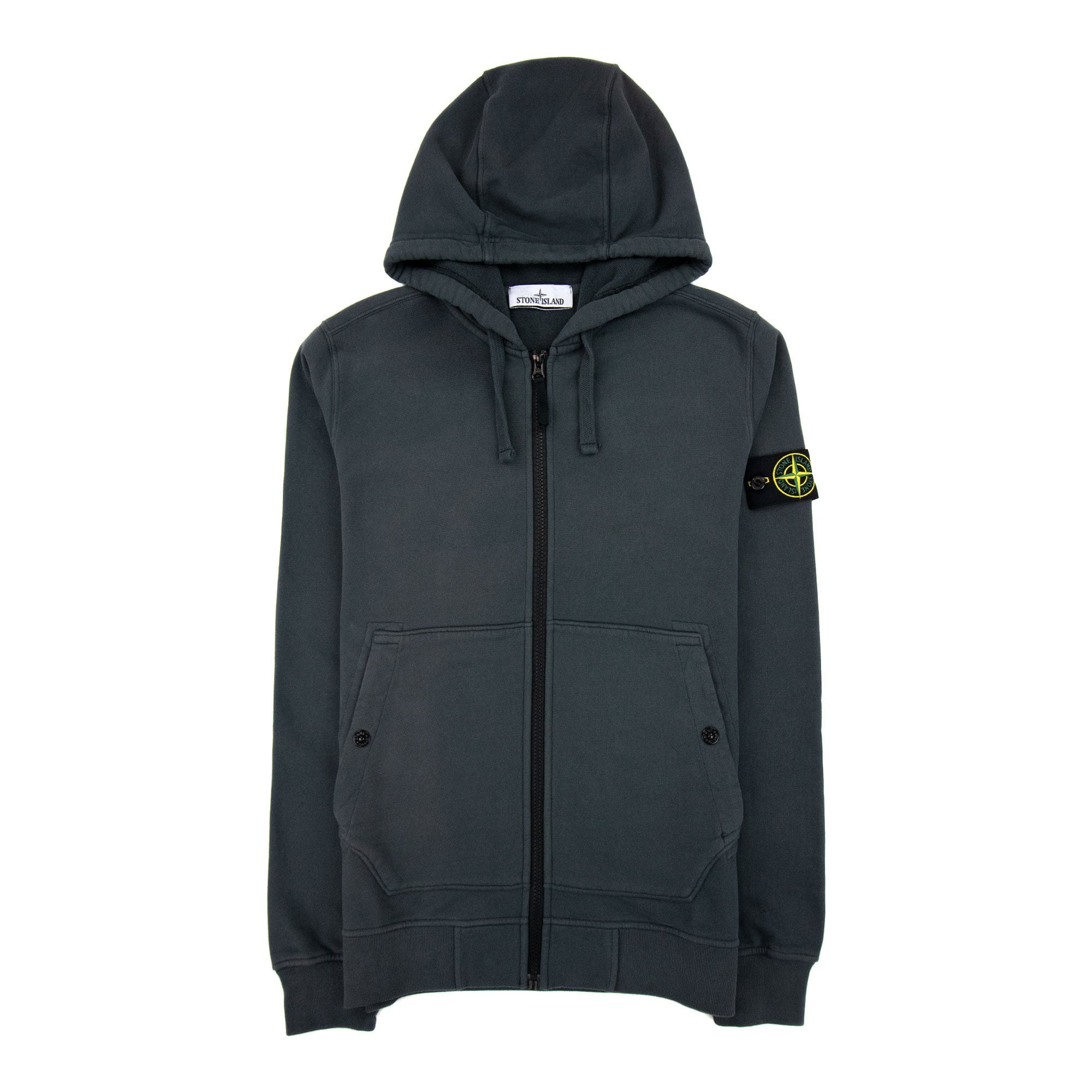 Stone Island 61620 Open Zip Up Hooded Sweatshirt Dark Grey V0062