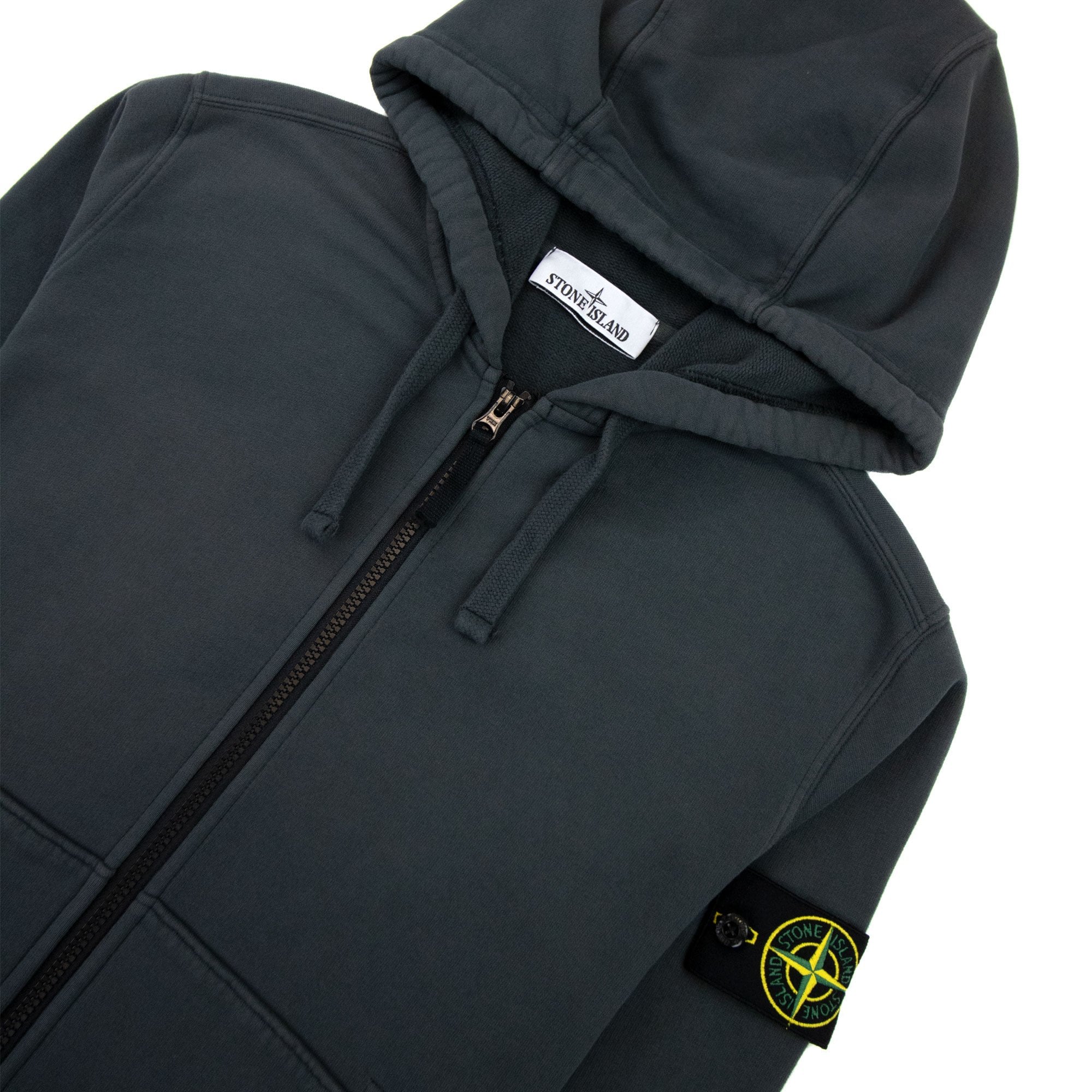 Stone Island 61620 Open Zip Up Hooded Sweatshirt Dark Grey V0062
