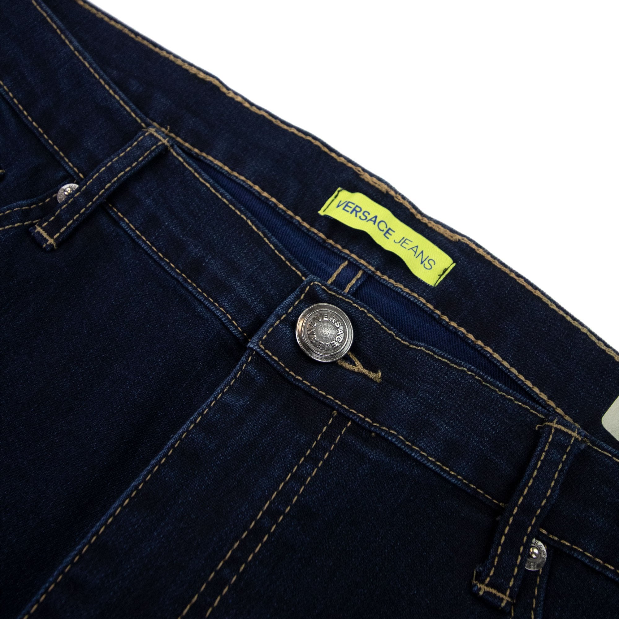 Versace Jeans Circle Metal West Band Logo Denim Jean Denim Blue