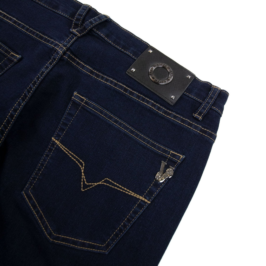 Versace Jeans Circle Metal West Band Logo Denim Jean Denim Blue