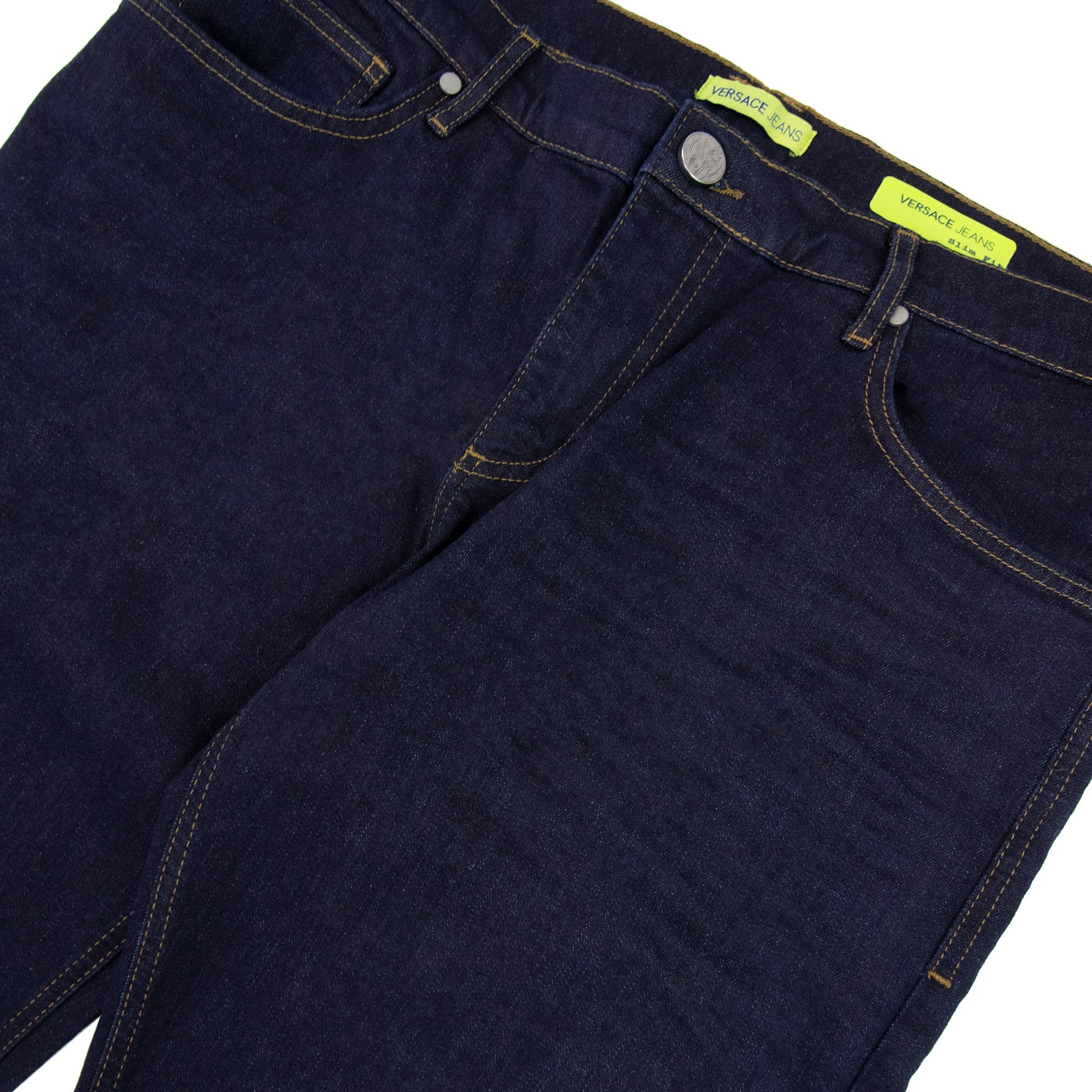 Versace Jeans Gold Embroidred Logo Denim Jeans Dark Denim