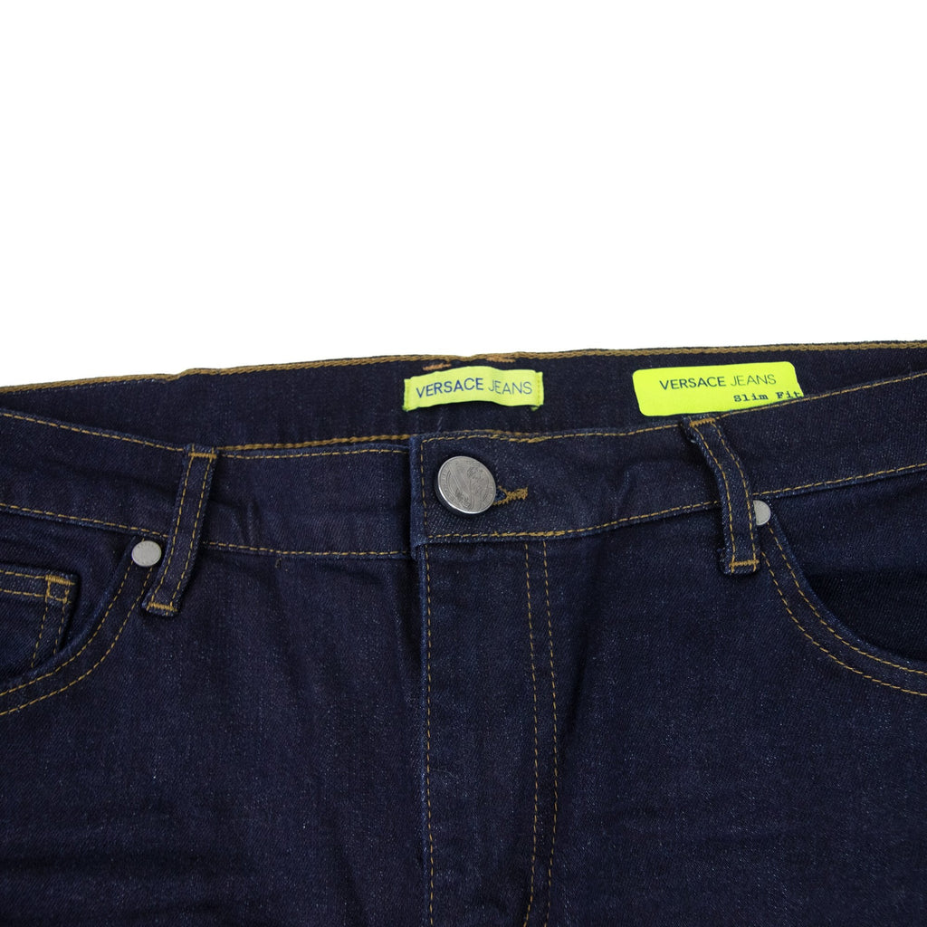 Versace Jeans Gold Embroidred Logo Denim Jeans Dark Denim