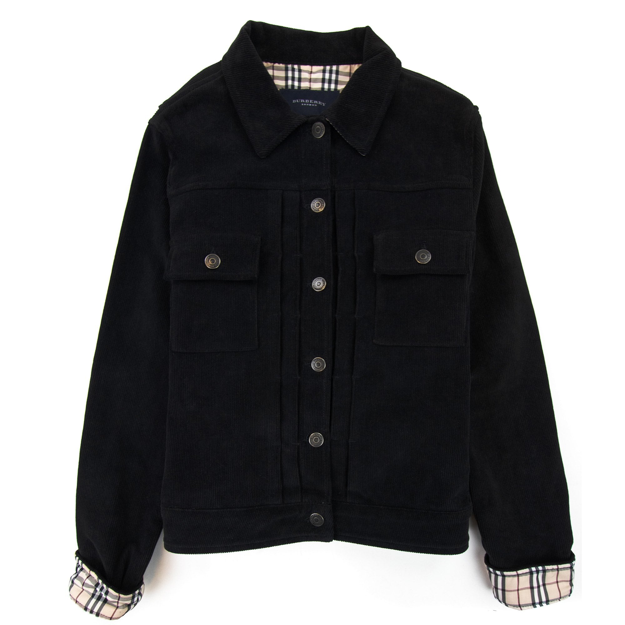 Burberry Woman Farlow Collar Check Denim Jacket Black