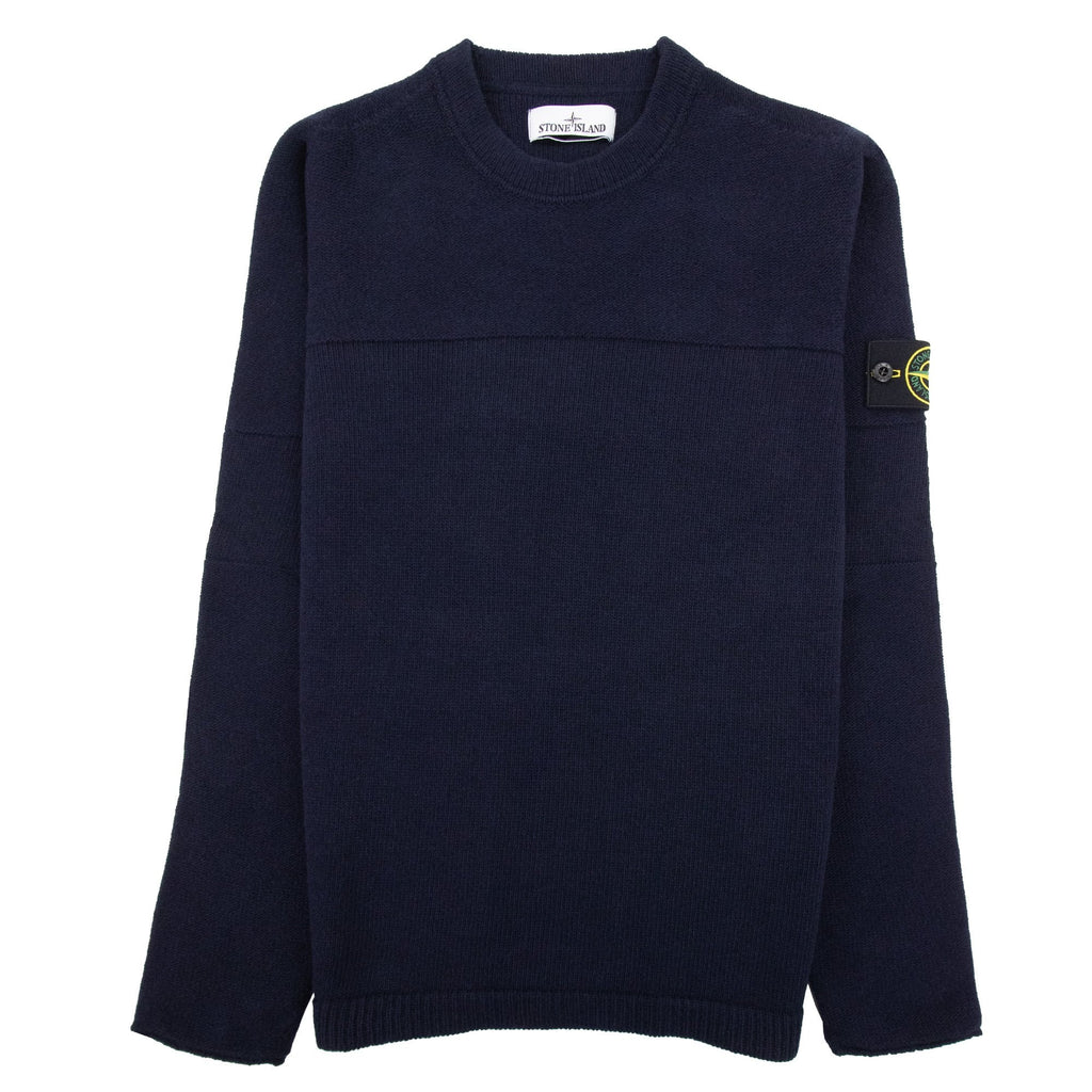 Stone Island 524a3 Ribbed Neckline Lambswool Knitted Sweatshirt Navy V0020
