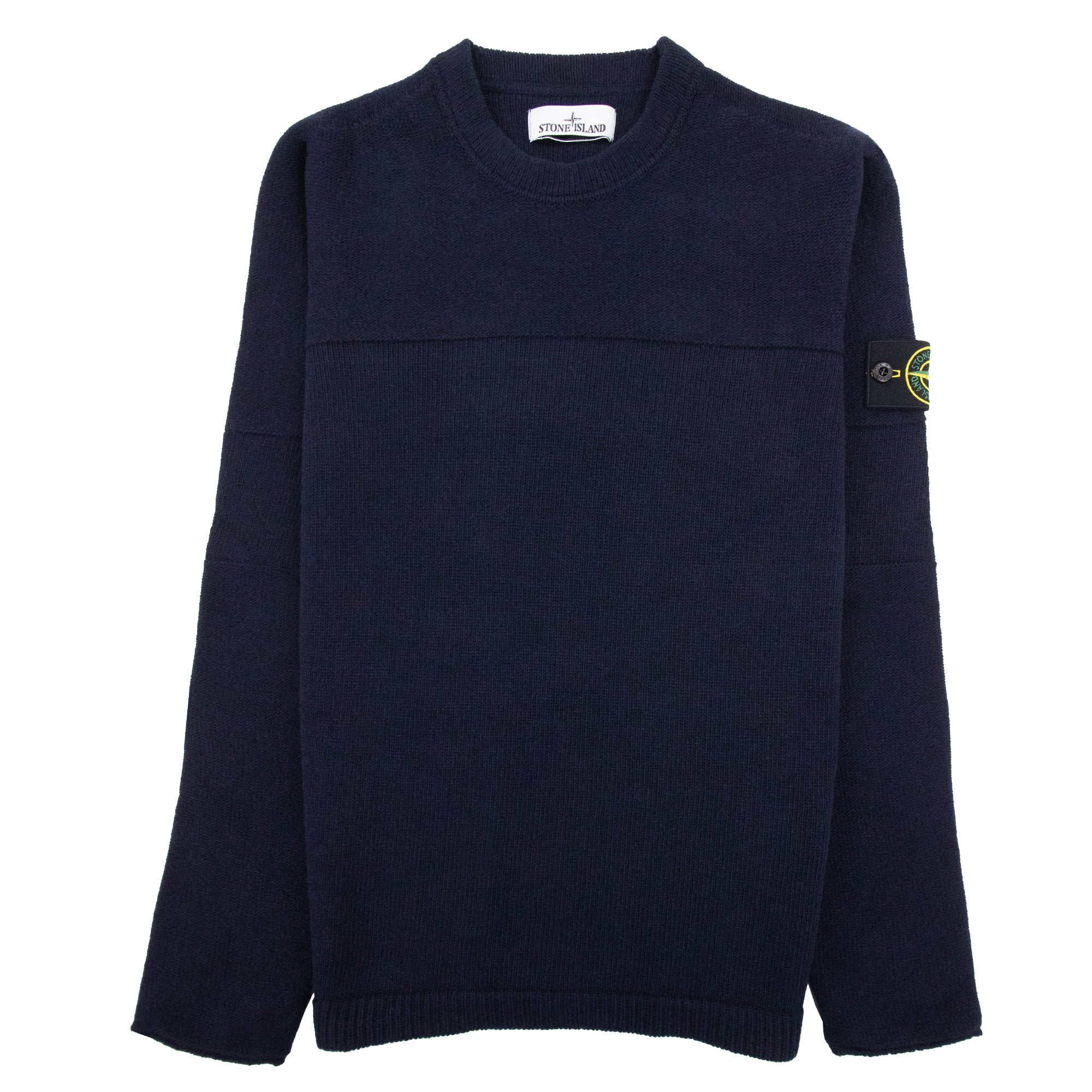Stone Island 524a3 Ribbed Neckline Lambswool Knitted Sweatshirt Navy V0020