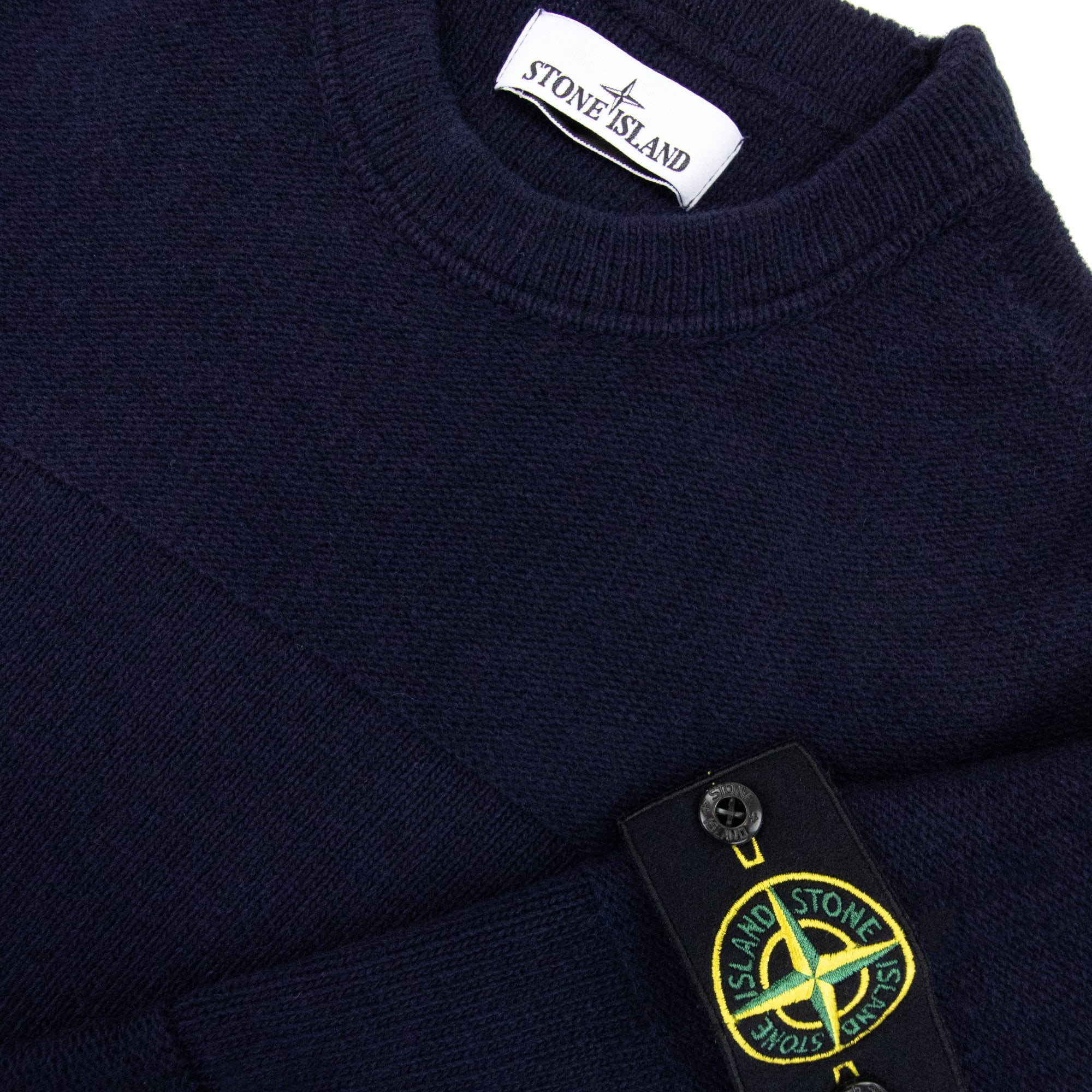 Stone Island 524a3 Ribbed Neckline Lambswool Knitted Sweatshirt Navy V0020