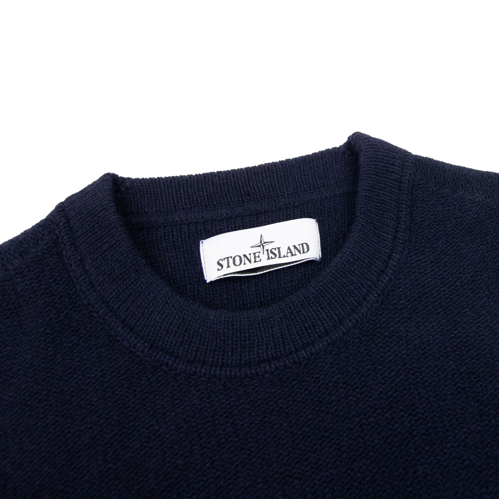 Stone Island 524a3 Ribbed Neckline Lambswool Knitted Sweatshirt Navy V0020