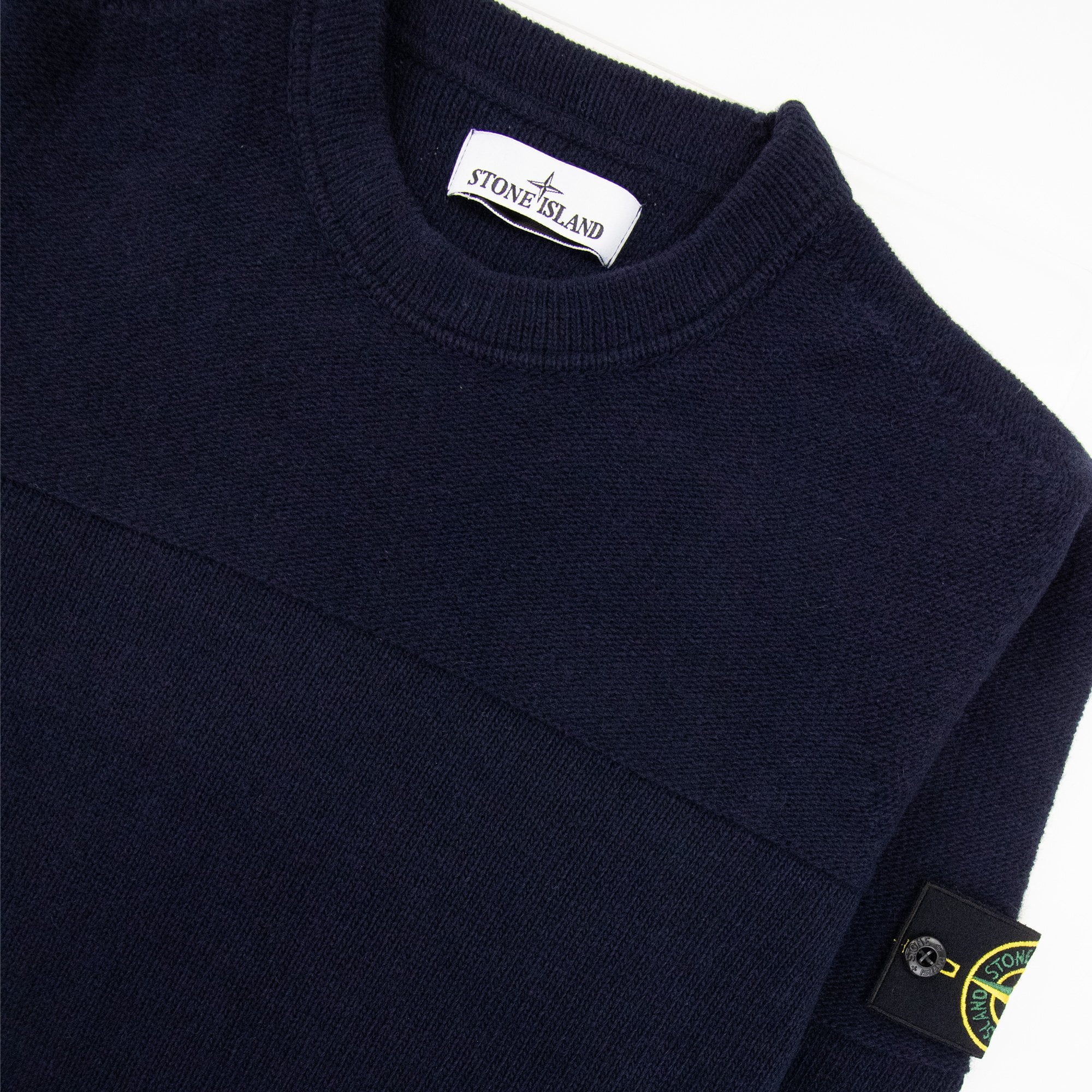 STONE  ブラックニット　XL 524A3 Stone Island 524a3 Ribbed Neckline Lambswool Knitted Sweatshirt