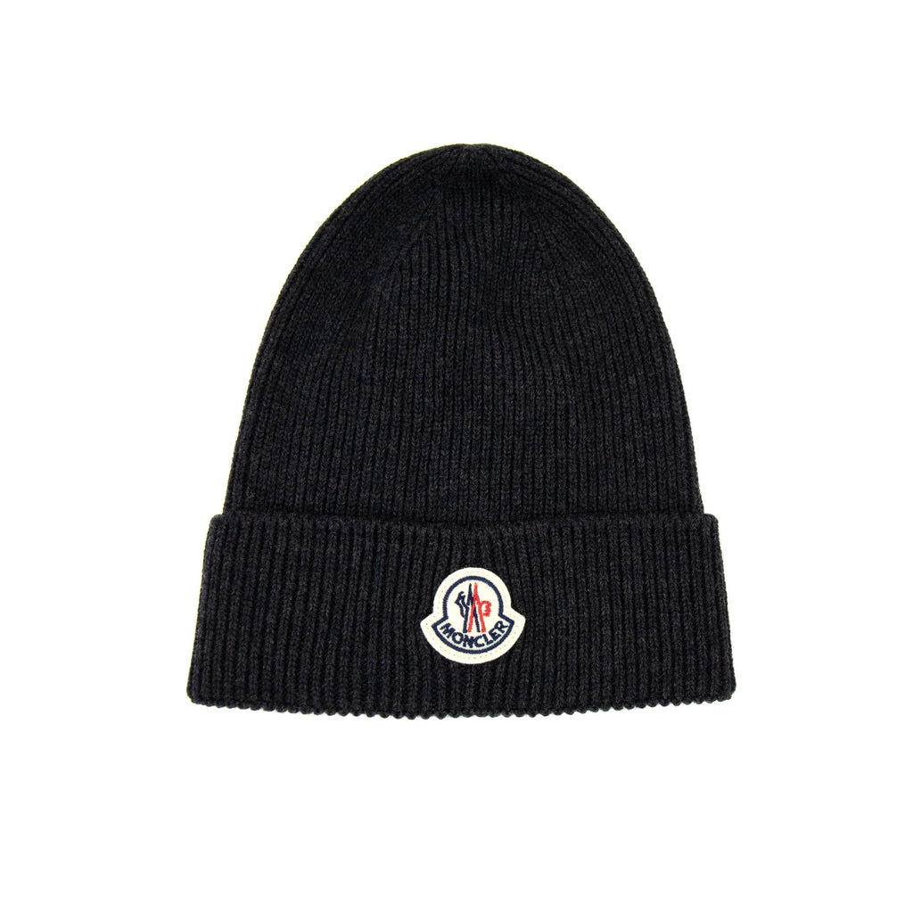 Moncler Wool Logo Beanie Dark Grey 998