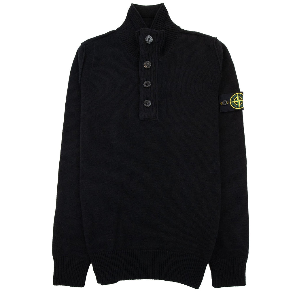 Stone Island 540a3 Half Zip Knit In Lambswool Pop Over Sweater Black V0029