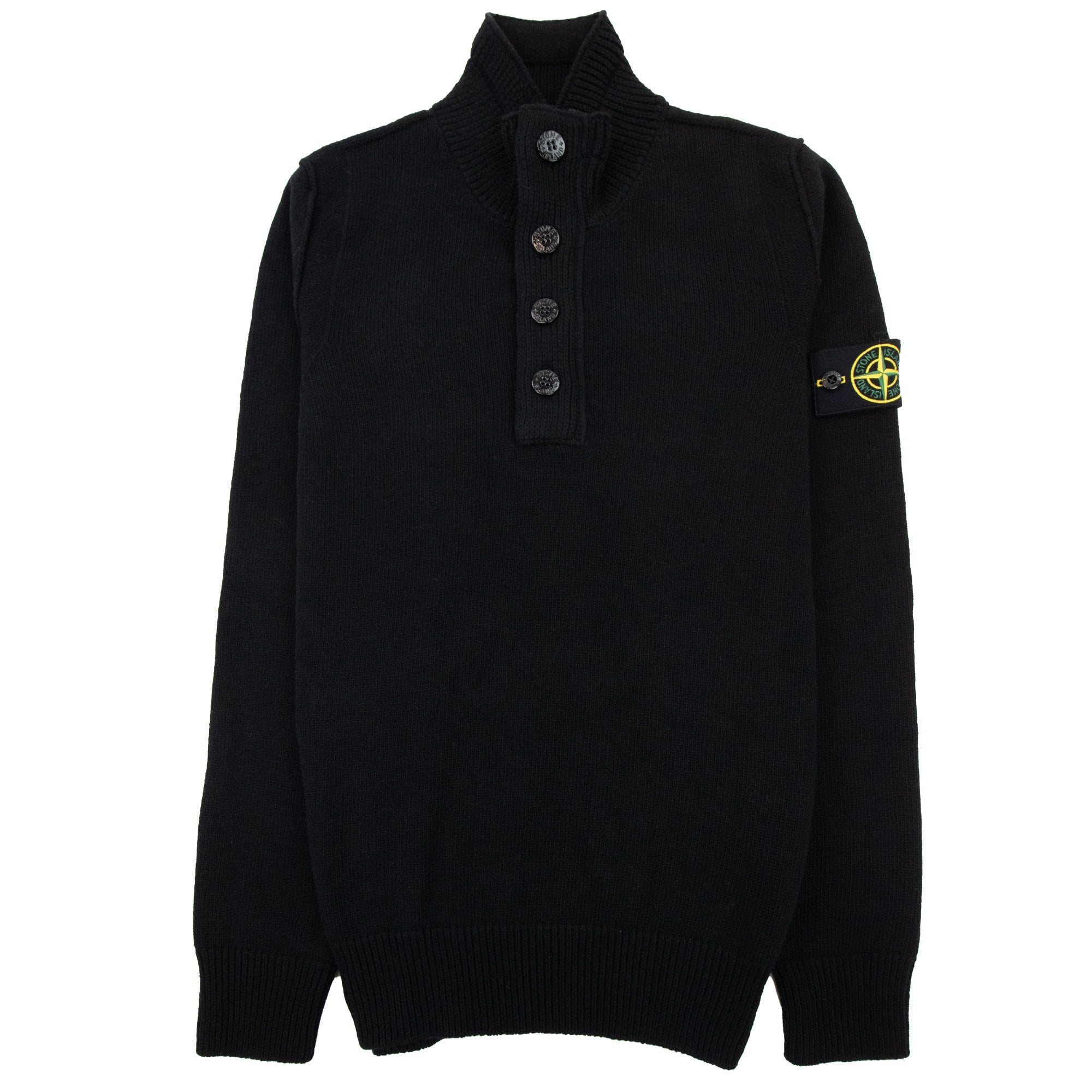 Stone Island 540a3 Half Zip Knit In Lambswool Pop Over Sweater Black V0029