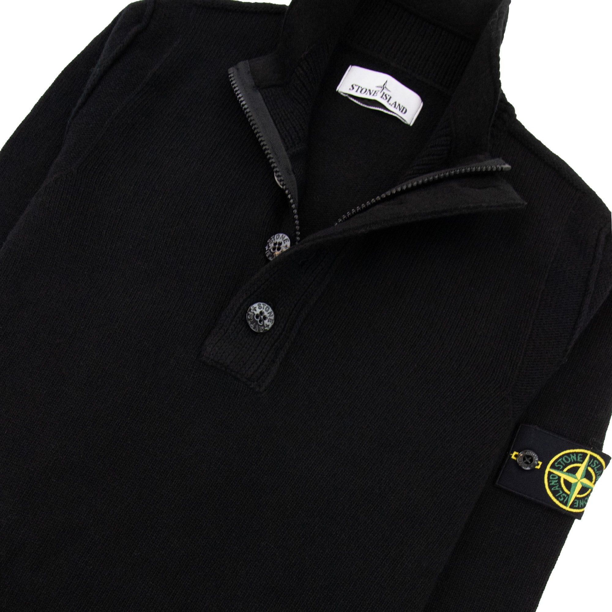 Stone Island 540a3 Half Zip Knit In Lambswool Pop Over Sweater Black V0029