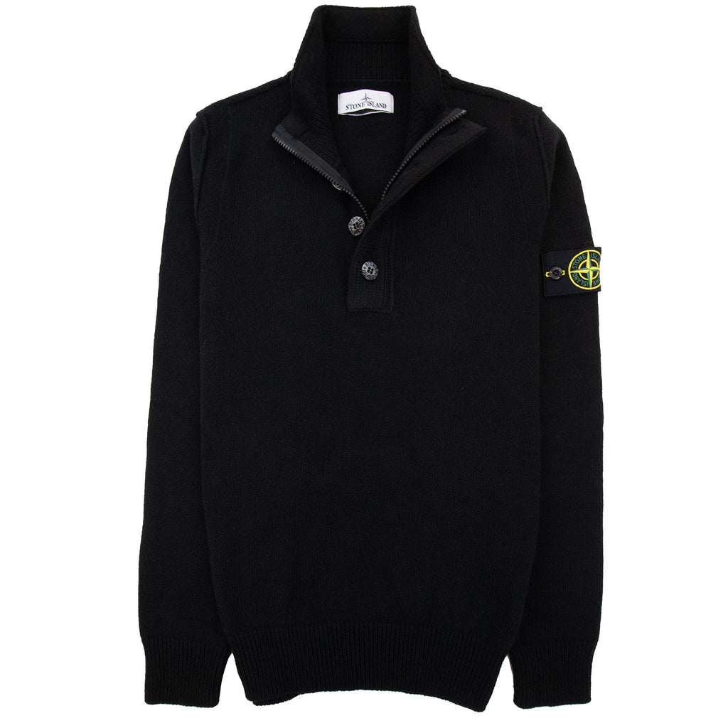 Stone Island 540a3 Half Zip Knit In Lambswool Pop Over Sweater Black V0029