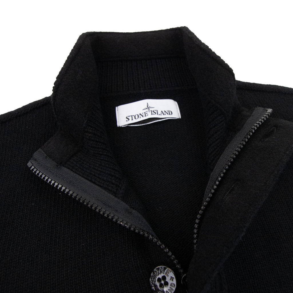 Stone Island 540a3 Half Zip Knit In Lambswool Pop Over Sweater Black V0029