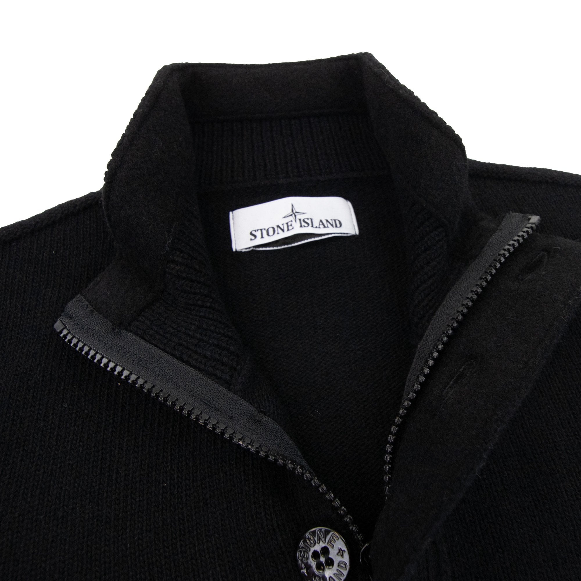 Stone Island 540a3 Half Zip Knit In Lambswool Pop Over Sweater Black V0029