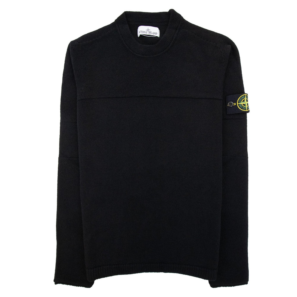Stone Island 524a3 Ribbed Neckline Lambswool Knitted Sweatshirt Black V0029