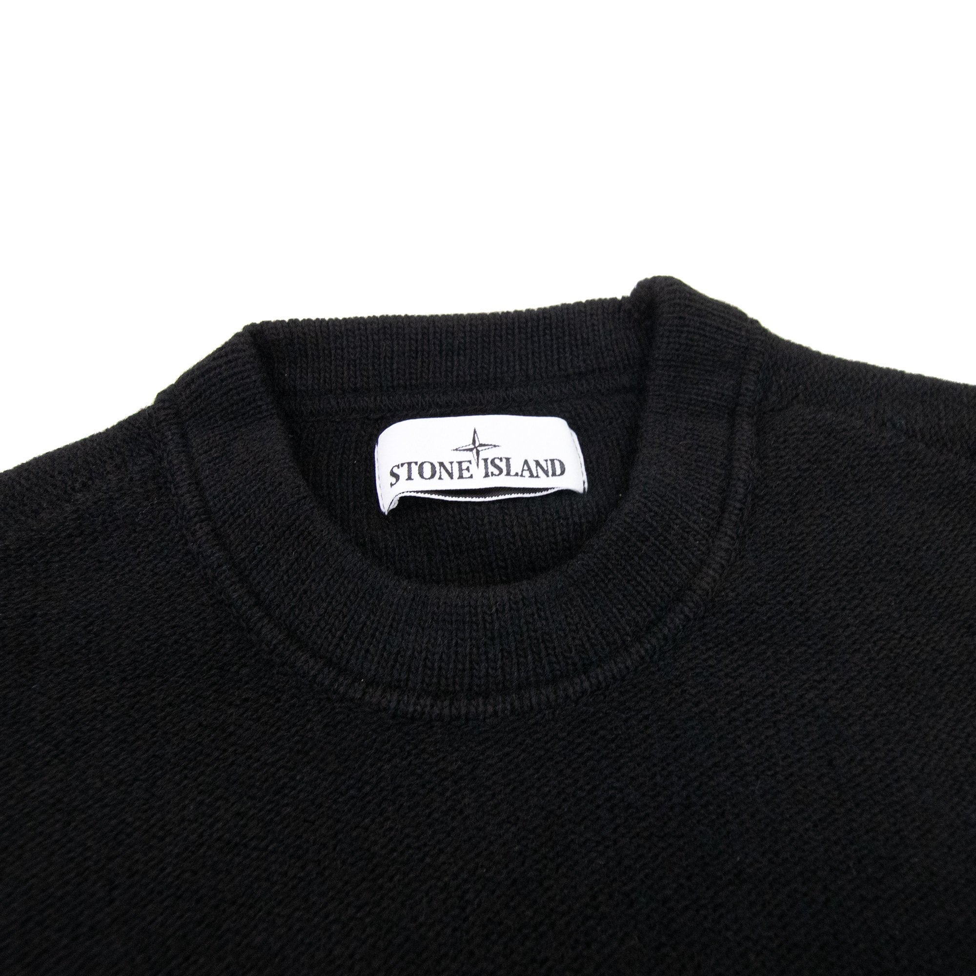 STONE  ブラックニット　XL 524A3 Stone Island 524a3 Ribbed Neckline Lambswool Knitted Sweatshirt