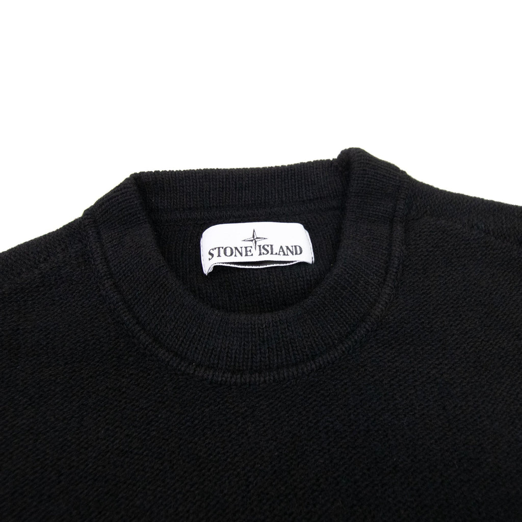 Stone Island 524a3 Ribbed Neckline Lambswool Knitted Sweatshirt Black V0029