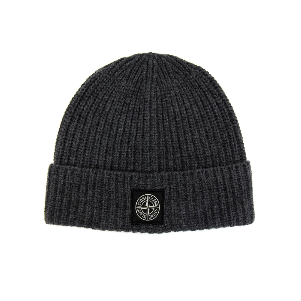 Stone Island Logo Wool Knit Beanie Grey V0m67