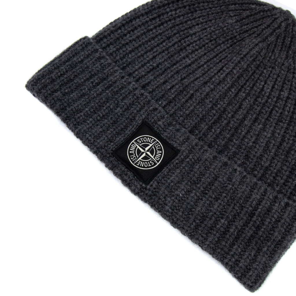 Stone Island Logo Wool Knit Beanie Grey V0m67