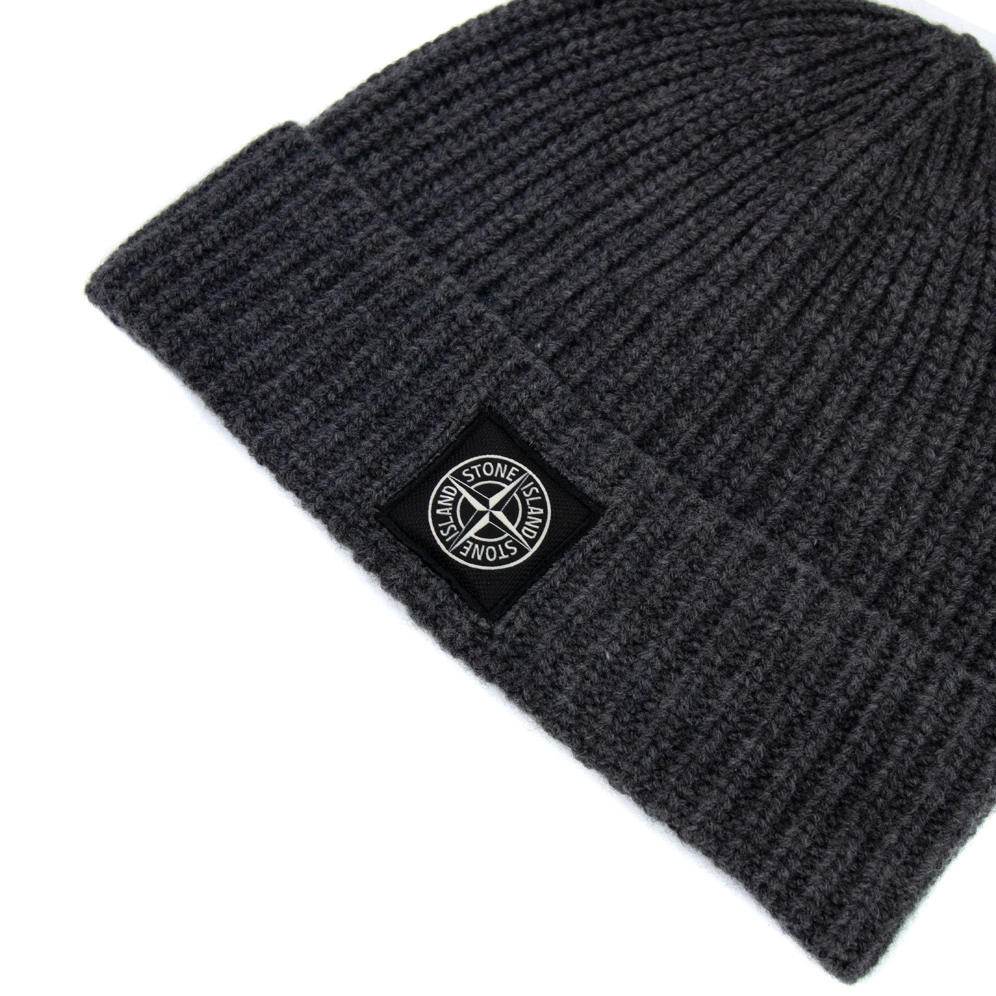 Stone Island Logo Wool Knit Beanie Grey V0m67