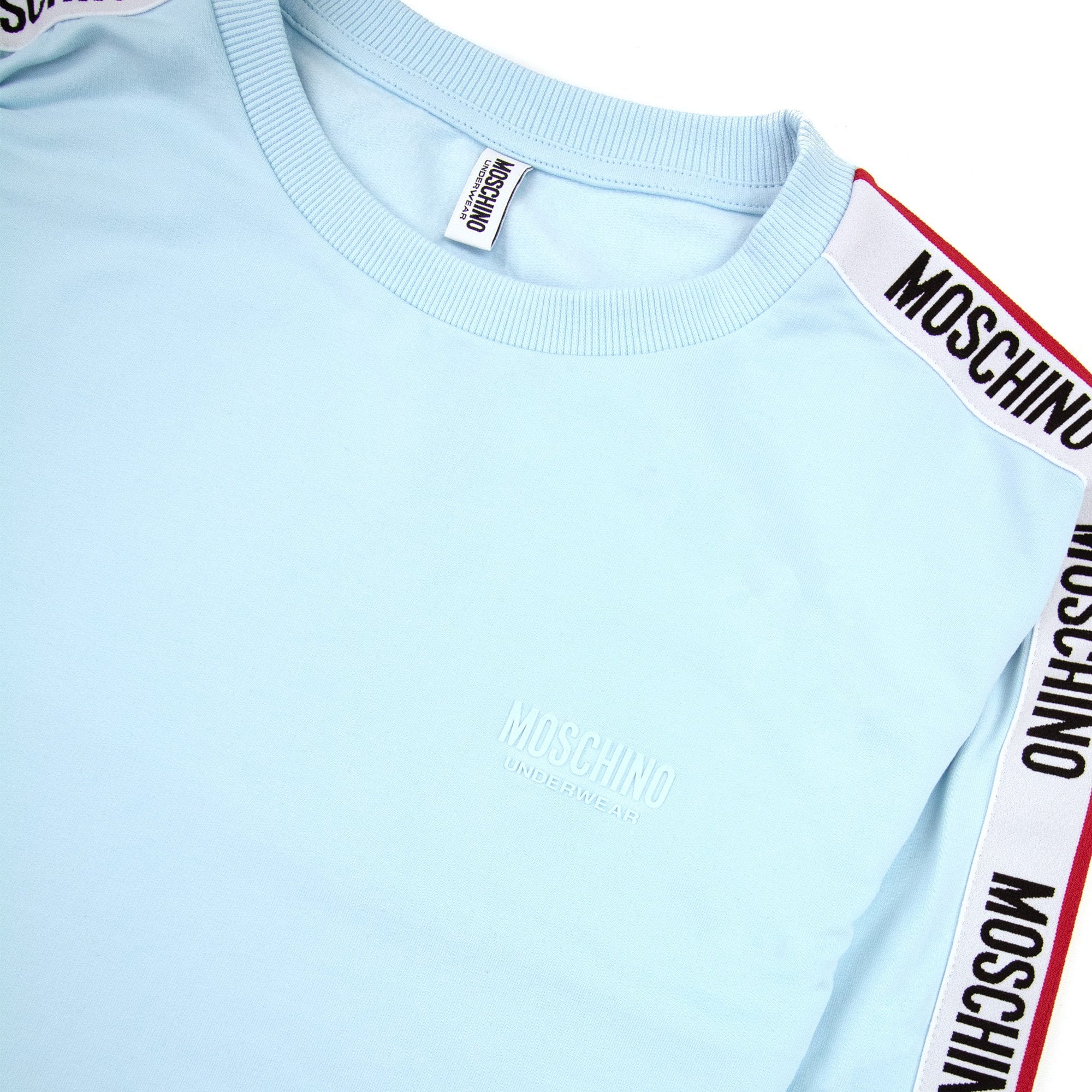 Moschino Underwear Tape Logo Crew Neck Sweatshirt Sky Blue 0332