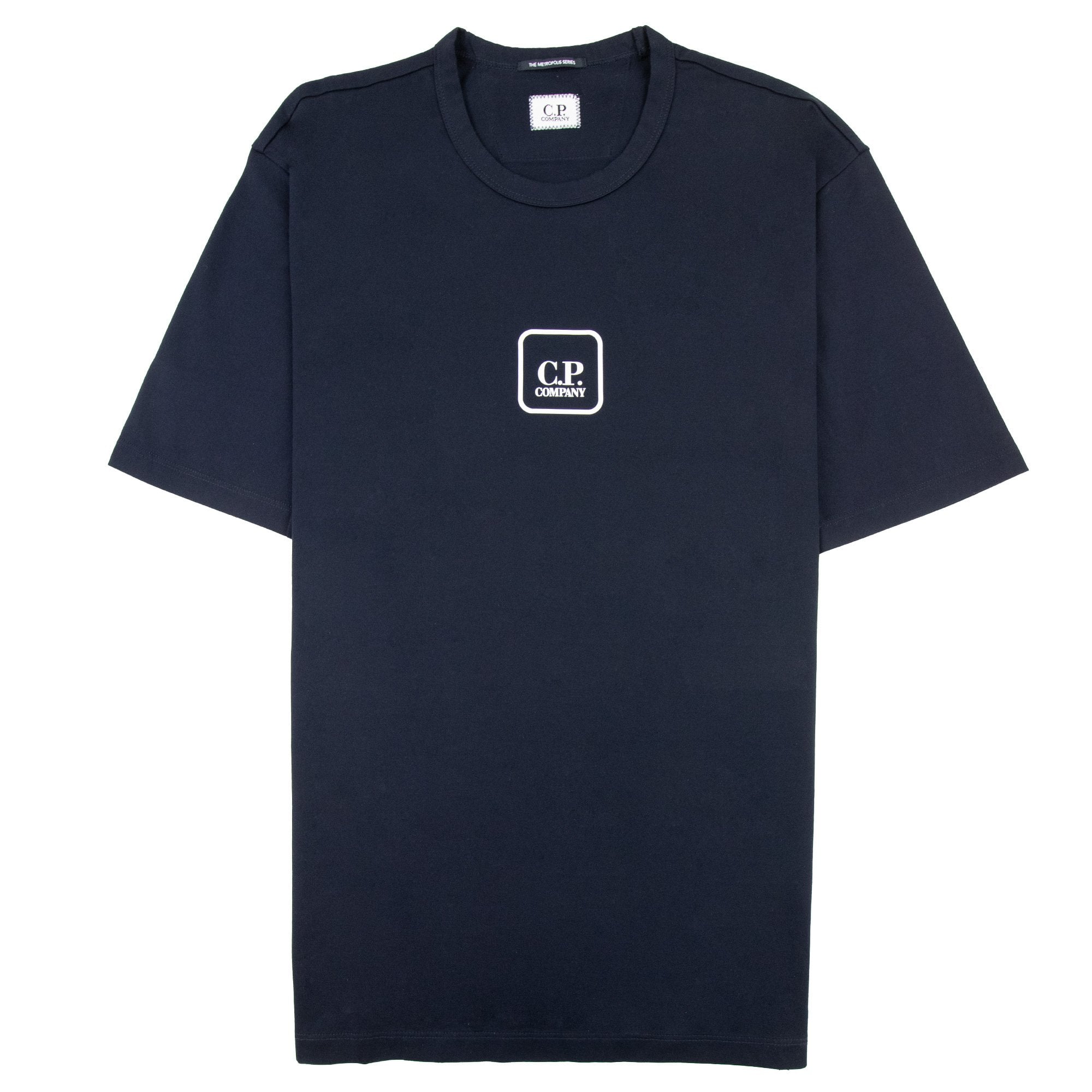 Cp Company Metropolis Series Mercerized Jersey Reverse Logo Print T Shirt Navy 888