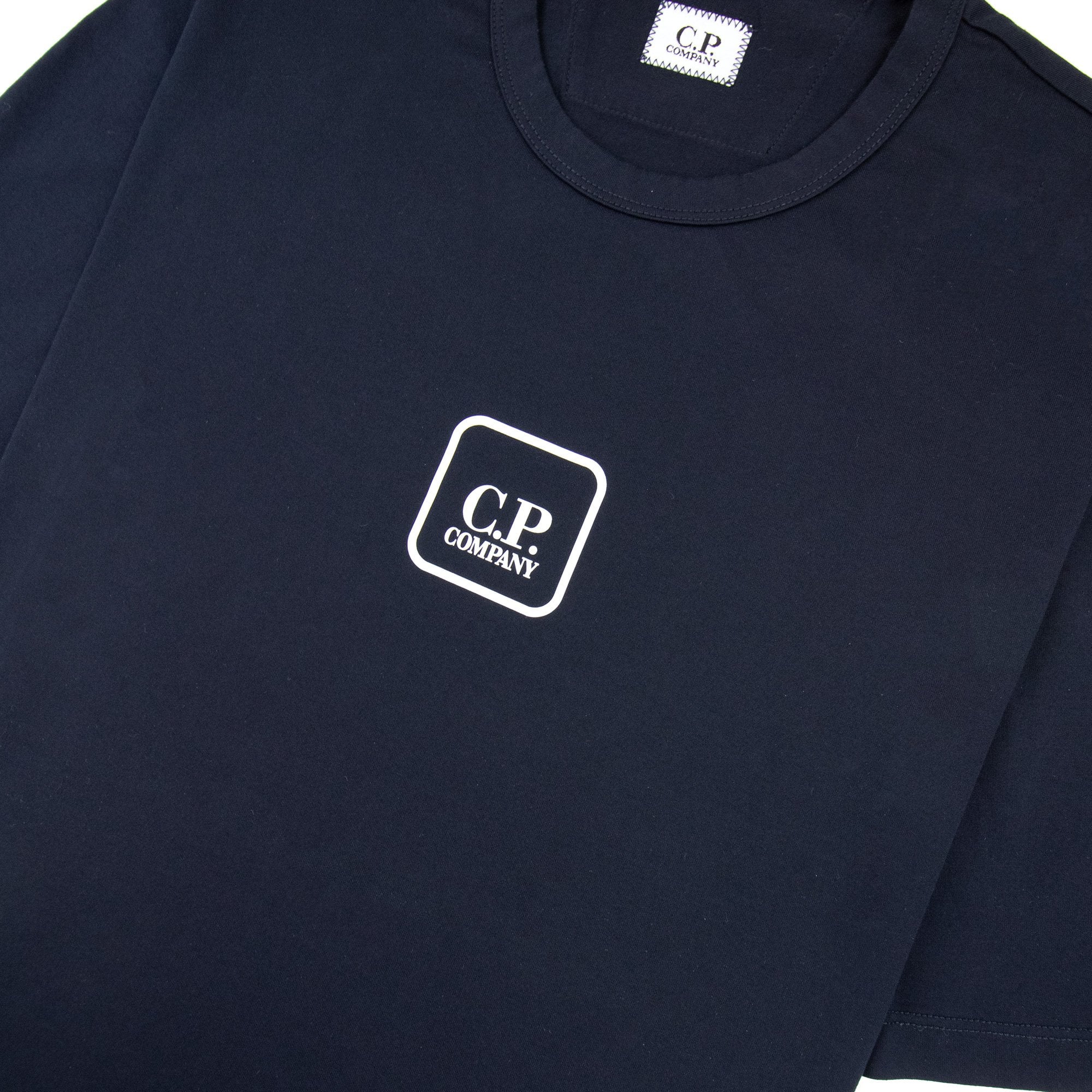 Cp Company Metropolis Series Mercerized Jersey Reverse Logo Print T Shirt Navy 888