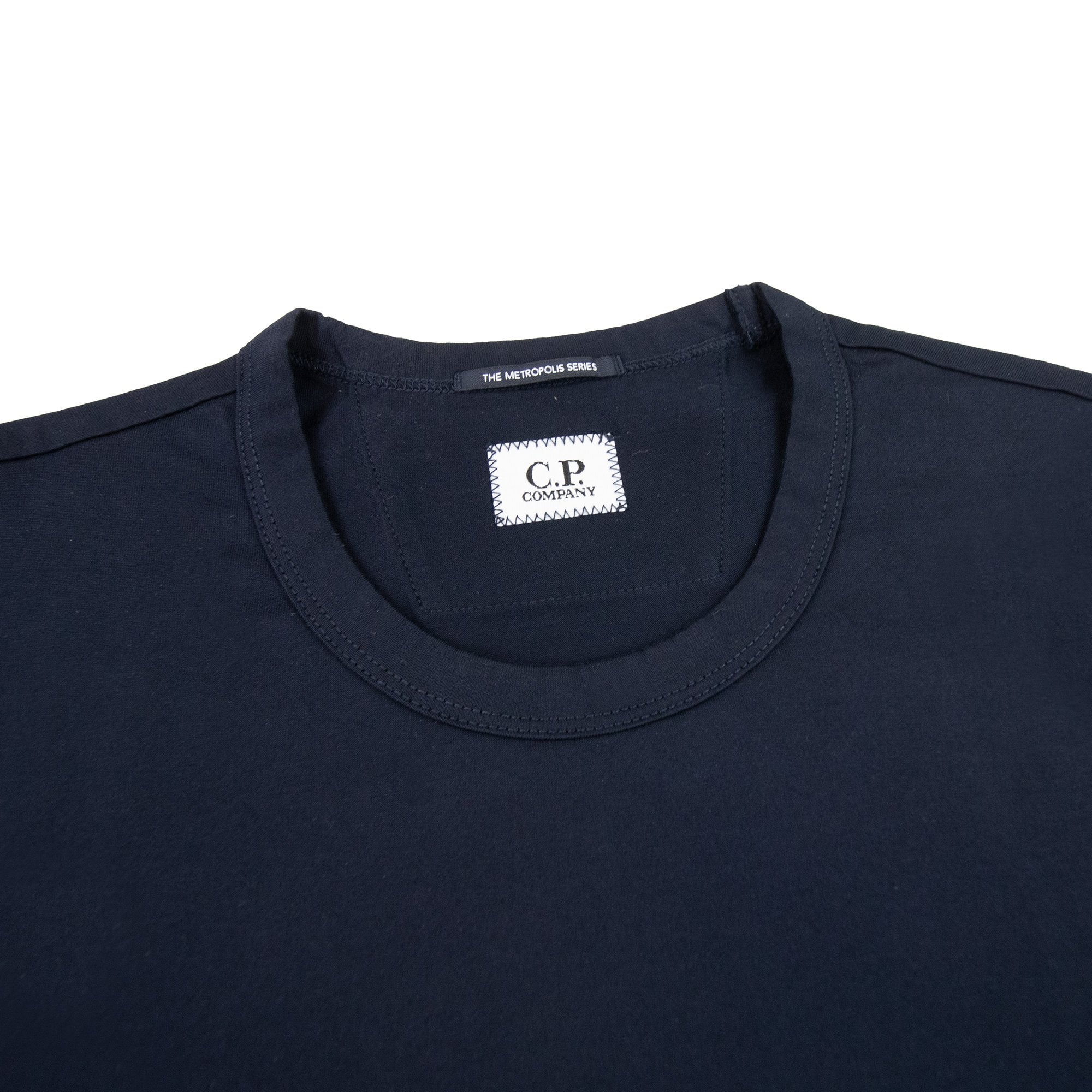 Cp Company Metropolis Series Mercerized Jersey Reverse Logo Print T Shirt Navy 888