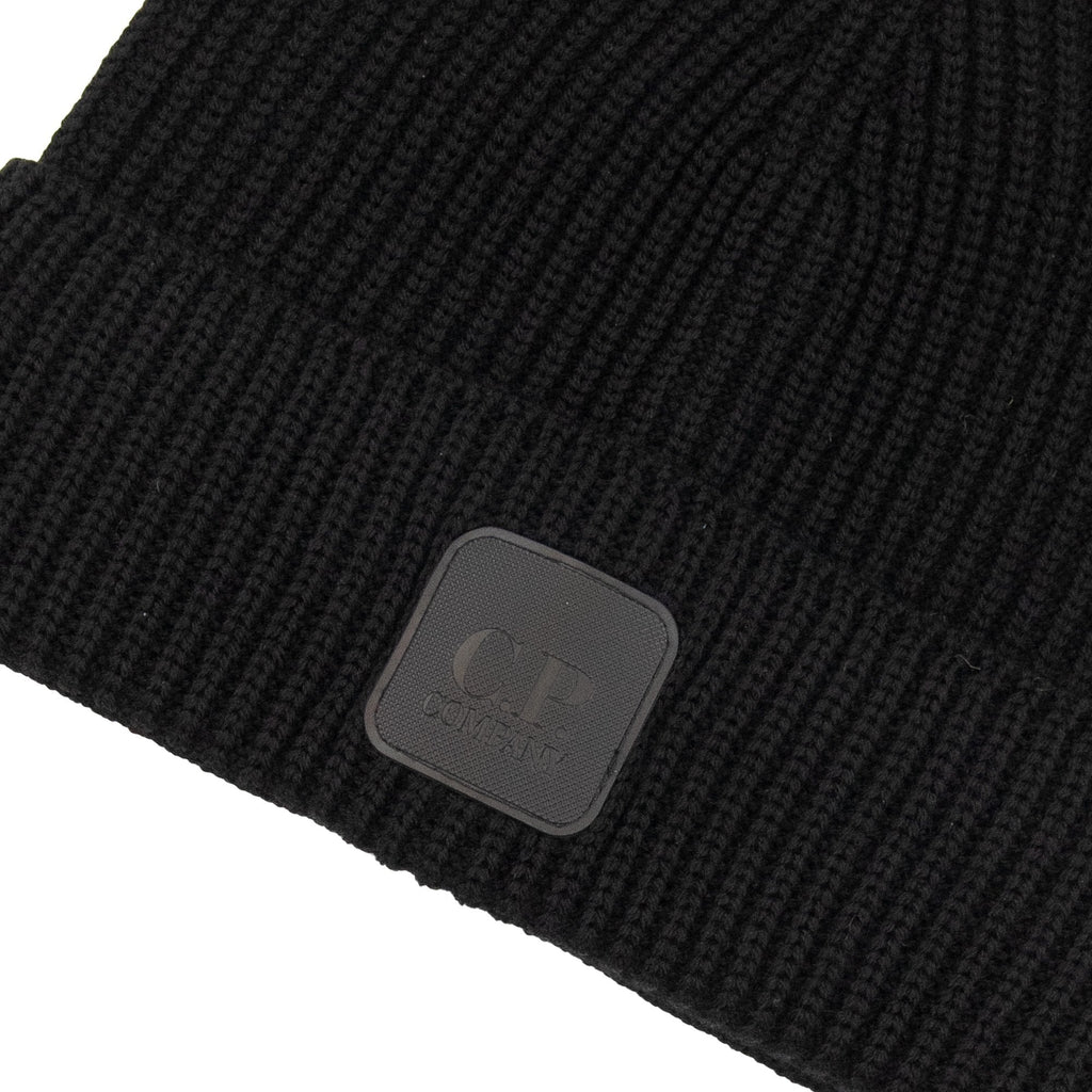 Cp Company Metropolis Series Extrafine Merino Wool Logo Beanie Black 999