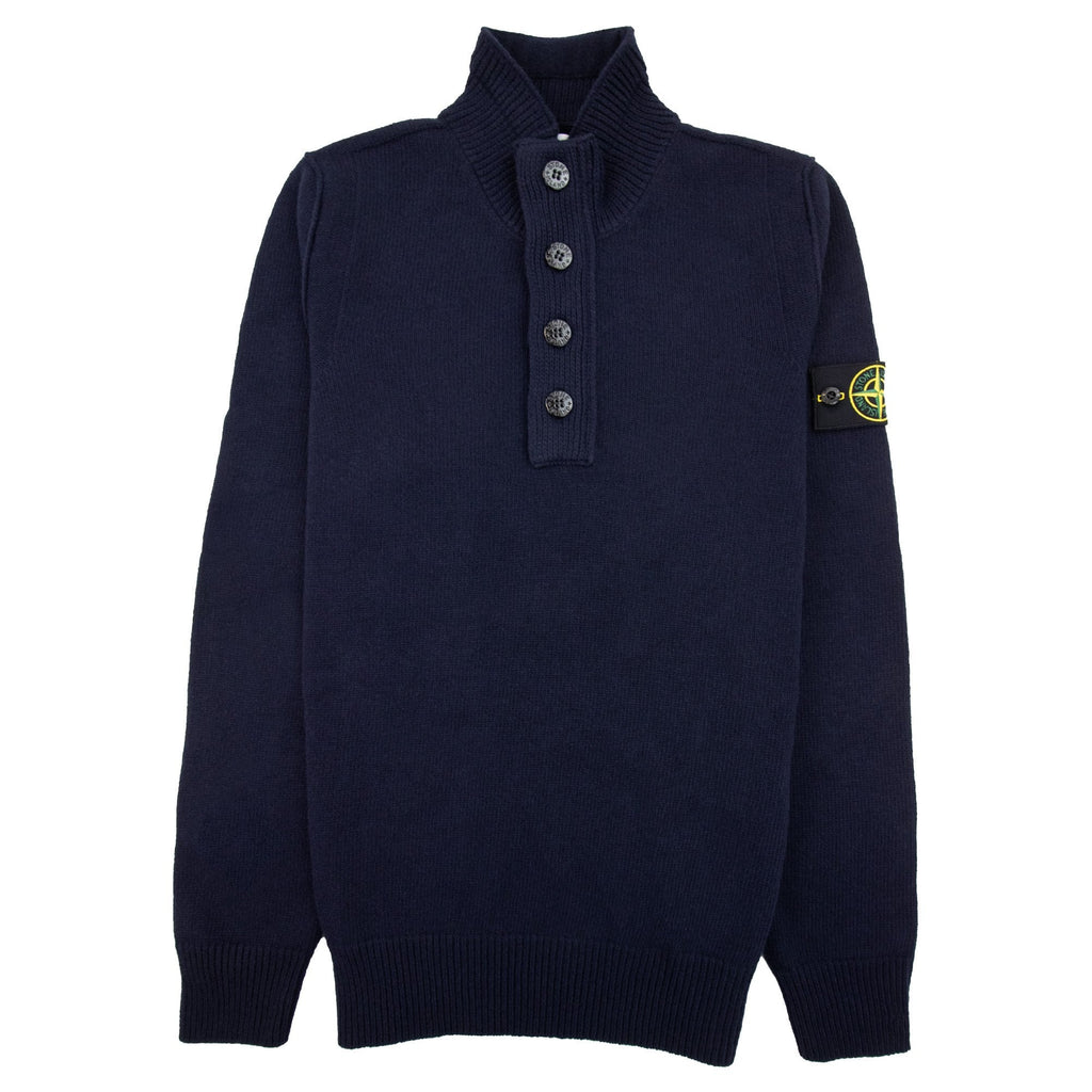 Stone Island 540a3 Half Zip Knit In Lambswool Pop Over Sweater Navy A0020