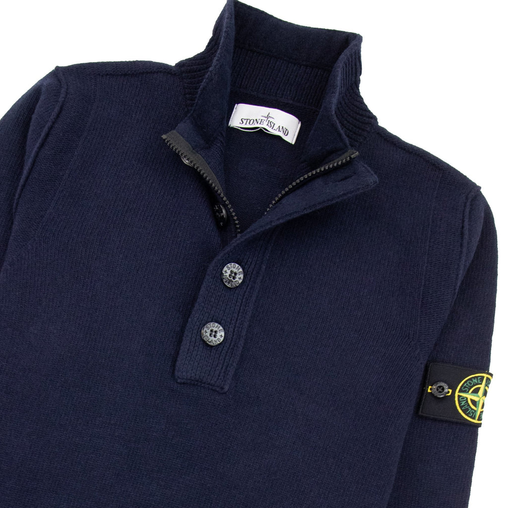 Stone Island 540a3 Half Zip Knit In Lambswool Pop Over Sweater Navy A0020
