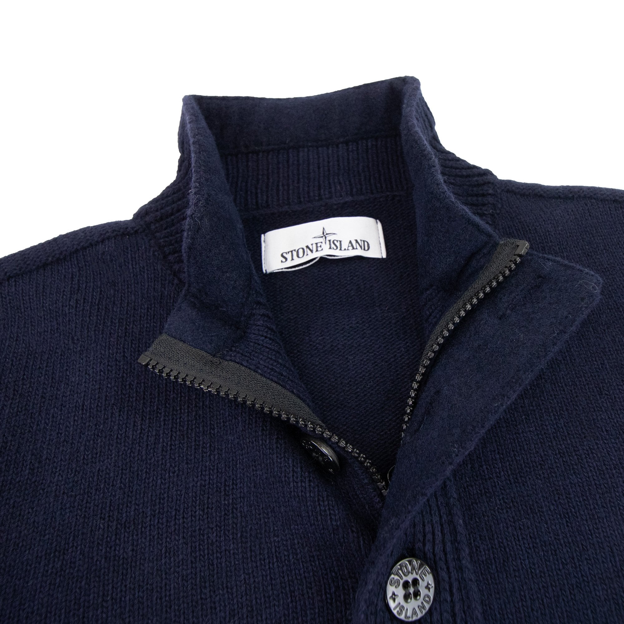 Stone Island 540a3 Half Zip Knit In Lambswool Pop Over Sweater Navy A0020