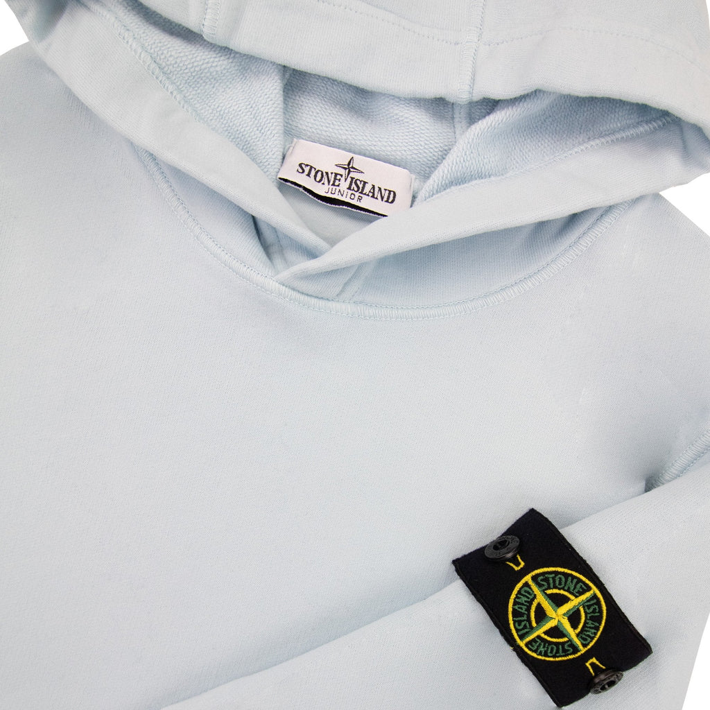 Stone Island Junior Arm Badge Hooded Sweatshirt Sky Blue V0041
