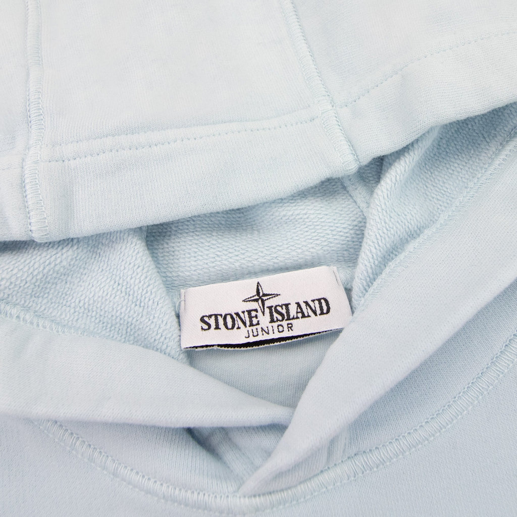 Stone Island Junior Arm Badge Hooded Sweatshirt Sky Blue V0041