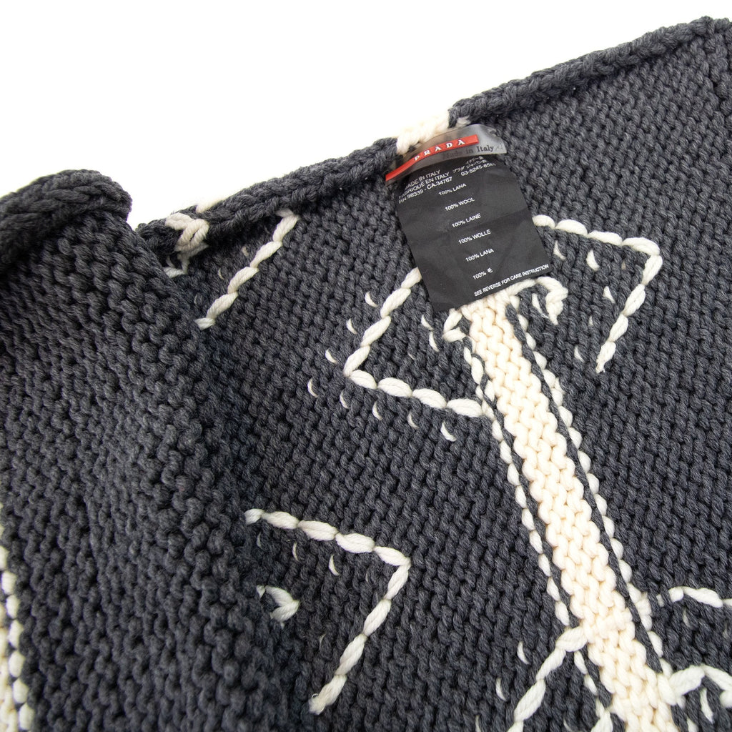 Prada Intarsio Hand Made Knitted Scarf Dark Grey