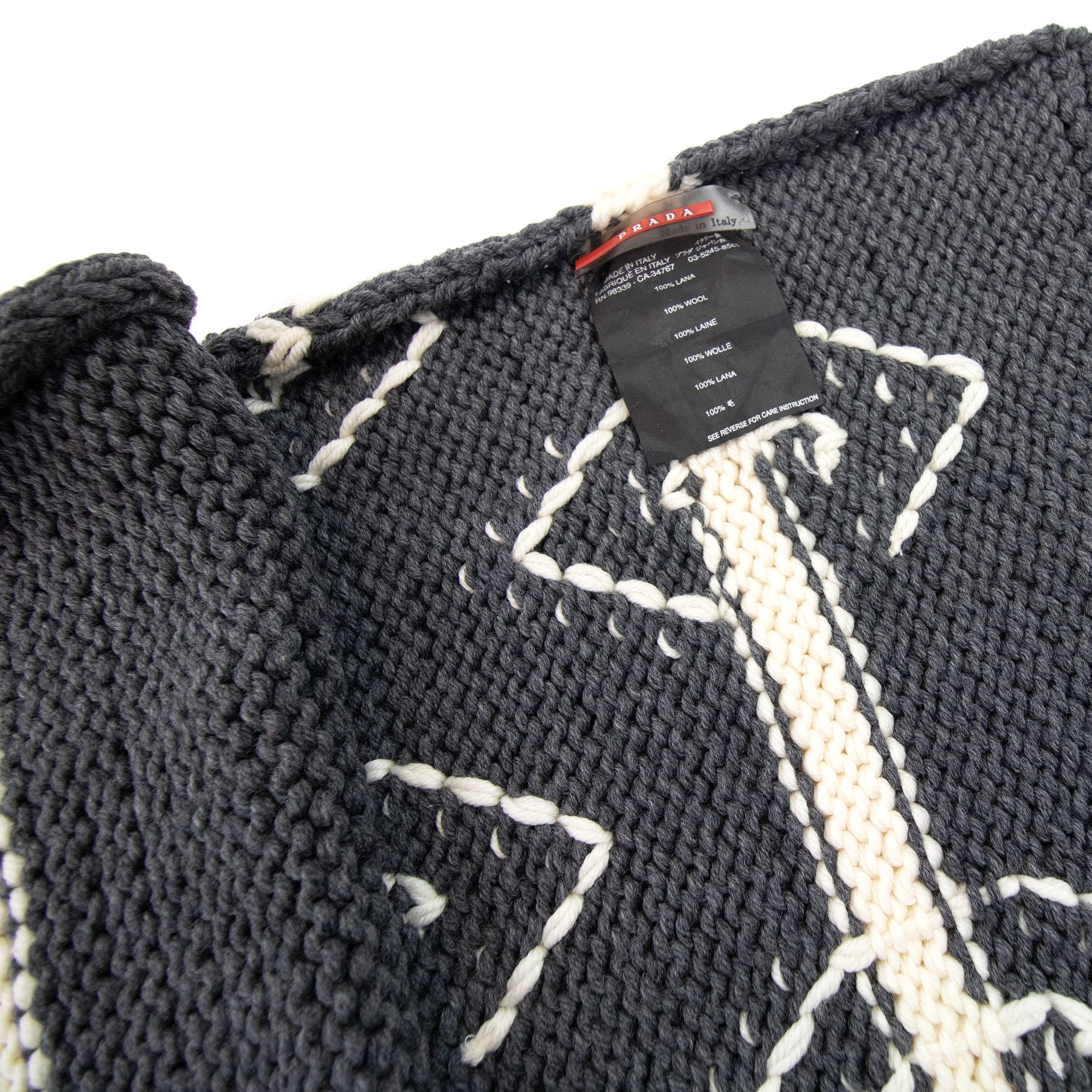 Prada Intarsio Hand Made Knitted Scarf Dark Grey