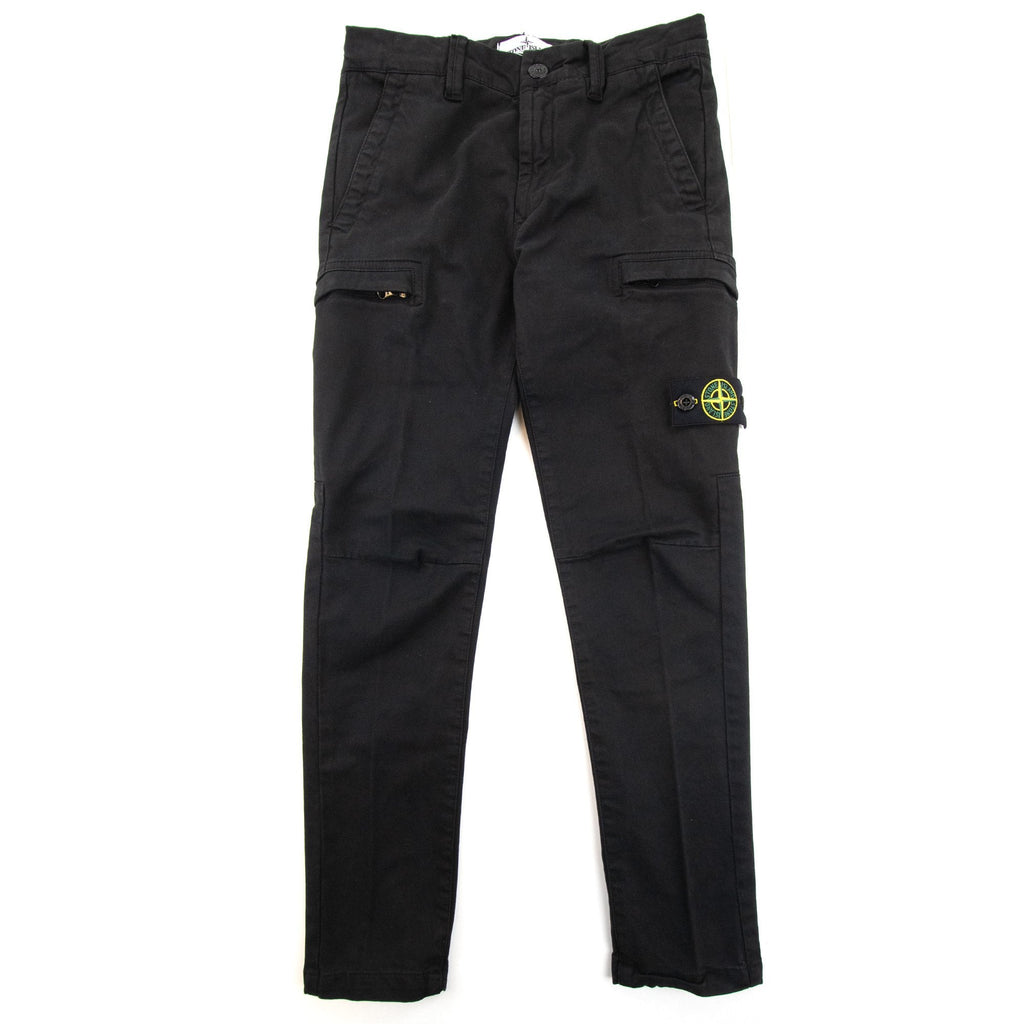 Stone Island Junior 31014 Stretch Broken Twil Cargo Pant Black V0029