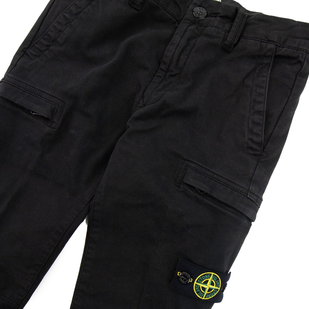 Stone Island Junior 31014 Stretch Broken Twil Cargo Pant Black V0029