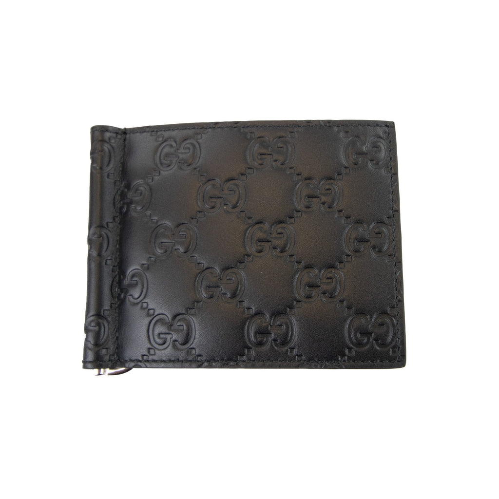 Gucci Gg Monogram Money Clip Card Holder Black