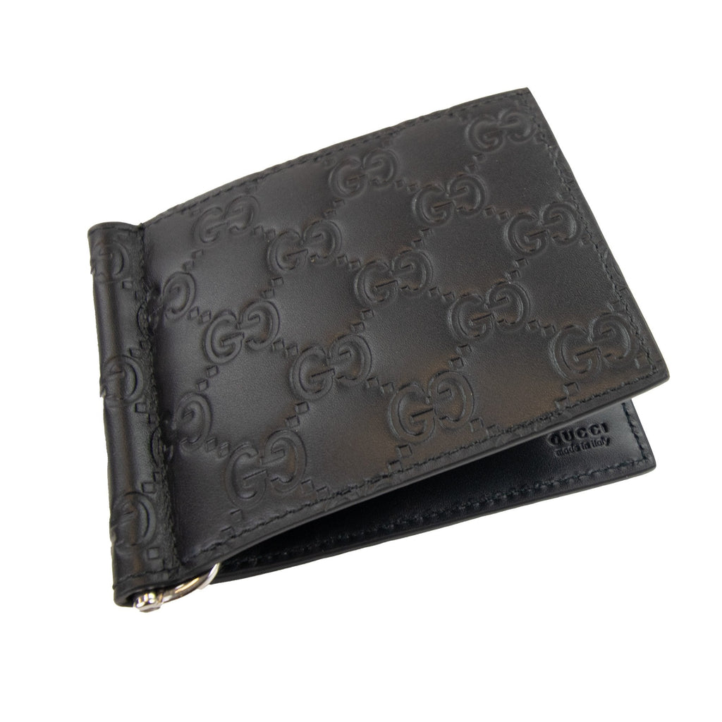Gucci Gg Monogram Money Clip Card Holder Black