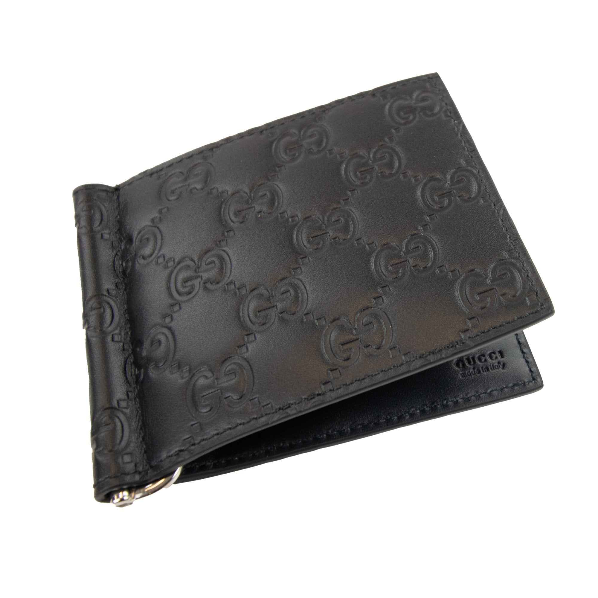 Gucci Gg Monogram Money Clip Card Holder Black