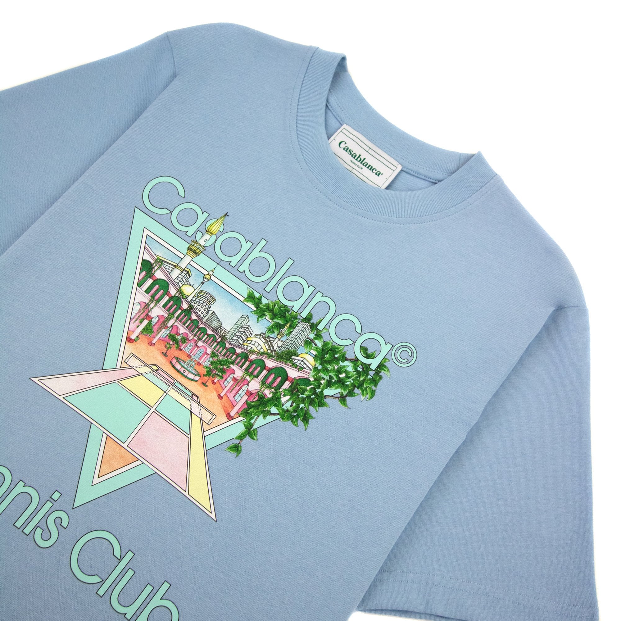 Casablanca Tennis Club Pastelle Printed T Shirt Light Blue