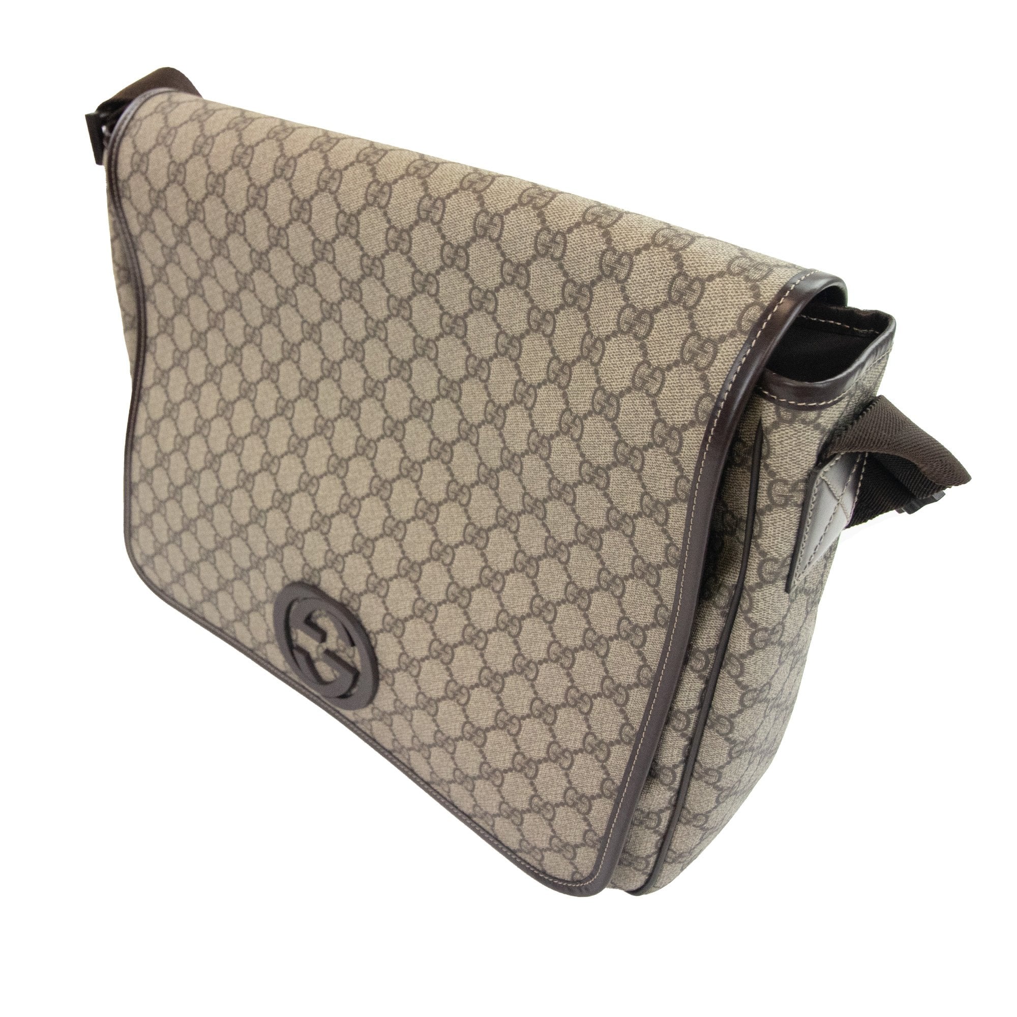 Gucci Gg Monogram Satchel Messenger Bag Beige
