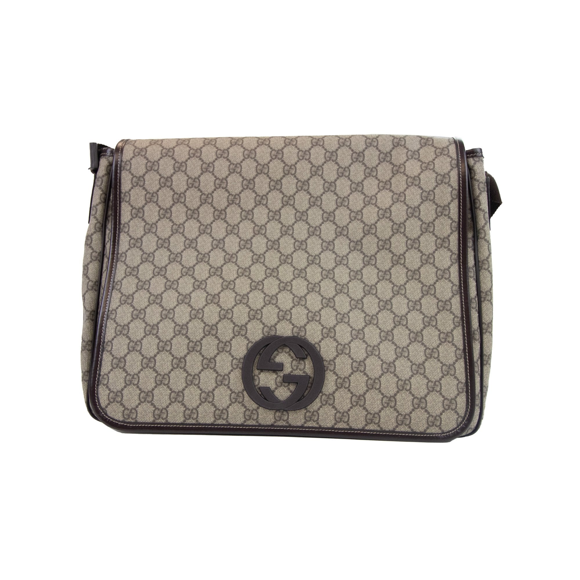 Gucci Gg Monogram Satchel Messenger Bag Beige